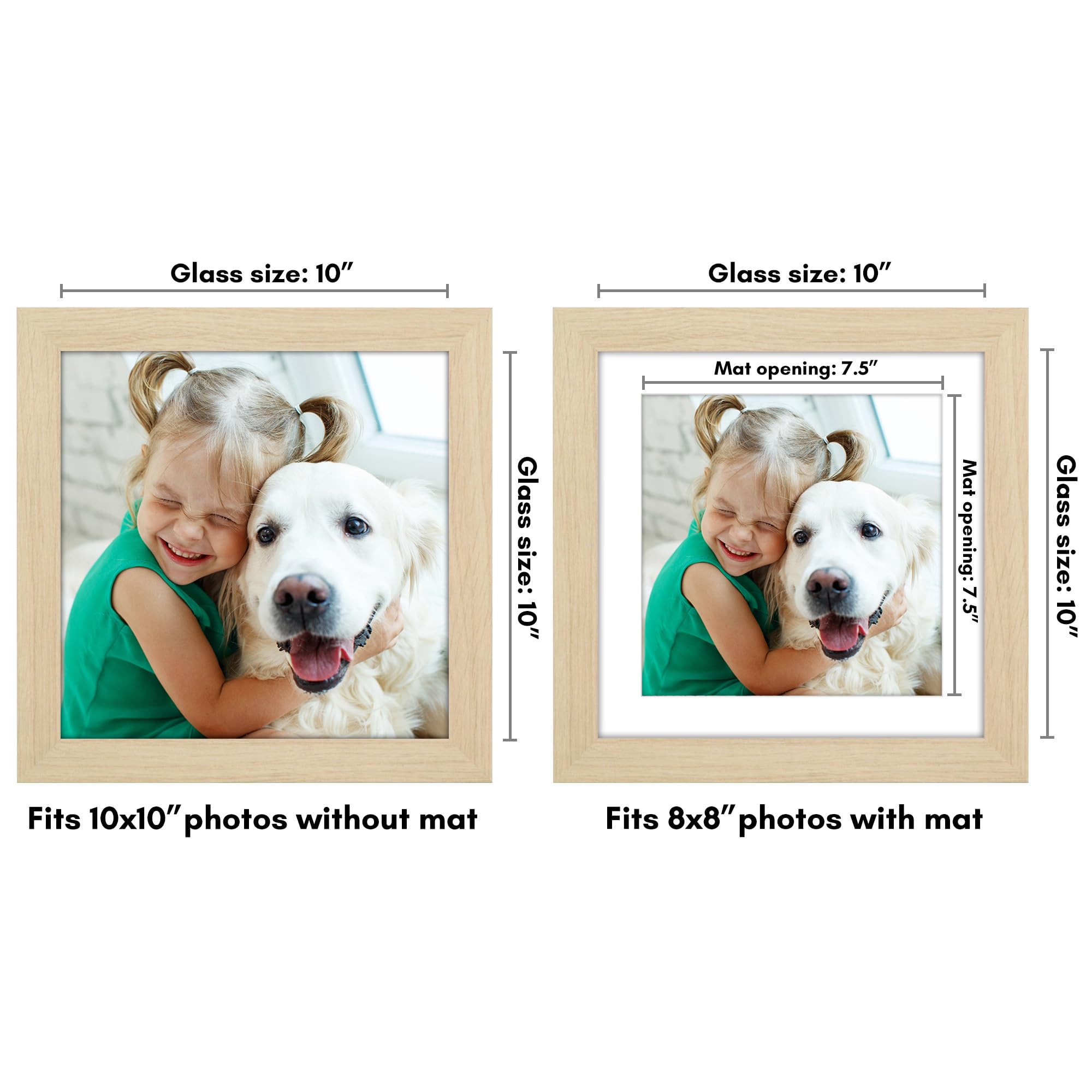 Americanflat 10x10 Picture Frame with Shatter-Resistant Glass - Use as 8x8 Frame with Mat or Display 10x10 Photo Without Mat - H