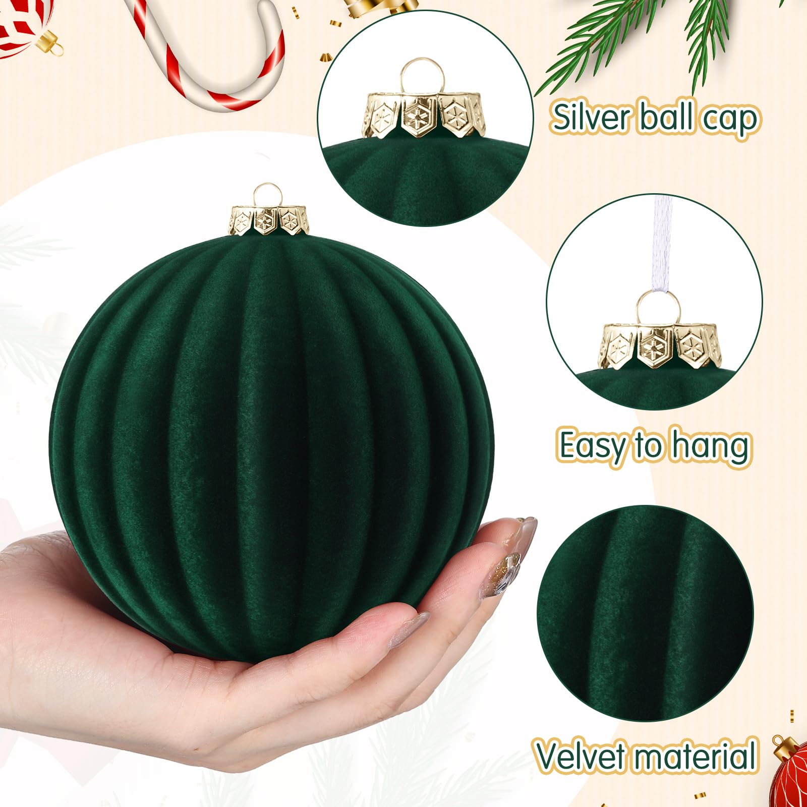 Syhood 9 Pcs 4 Inch Velvet Christmas Balls Large Velvet Xmas Tree Ornaments Balls Decorations Hanging Flocked Ornaments for Chri
