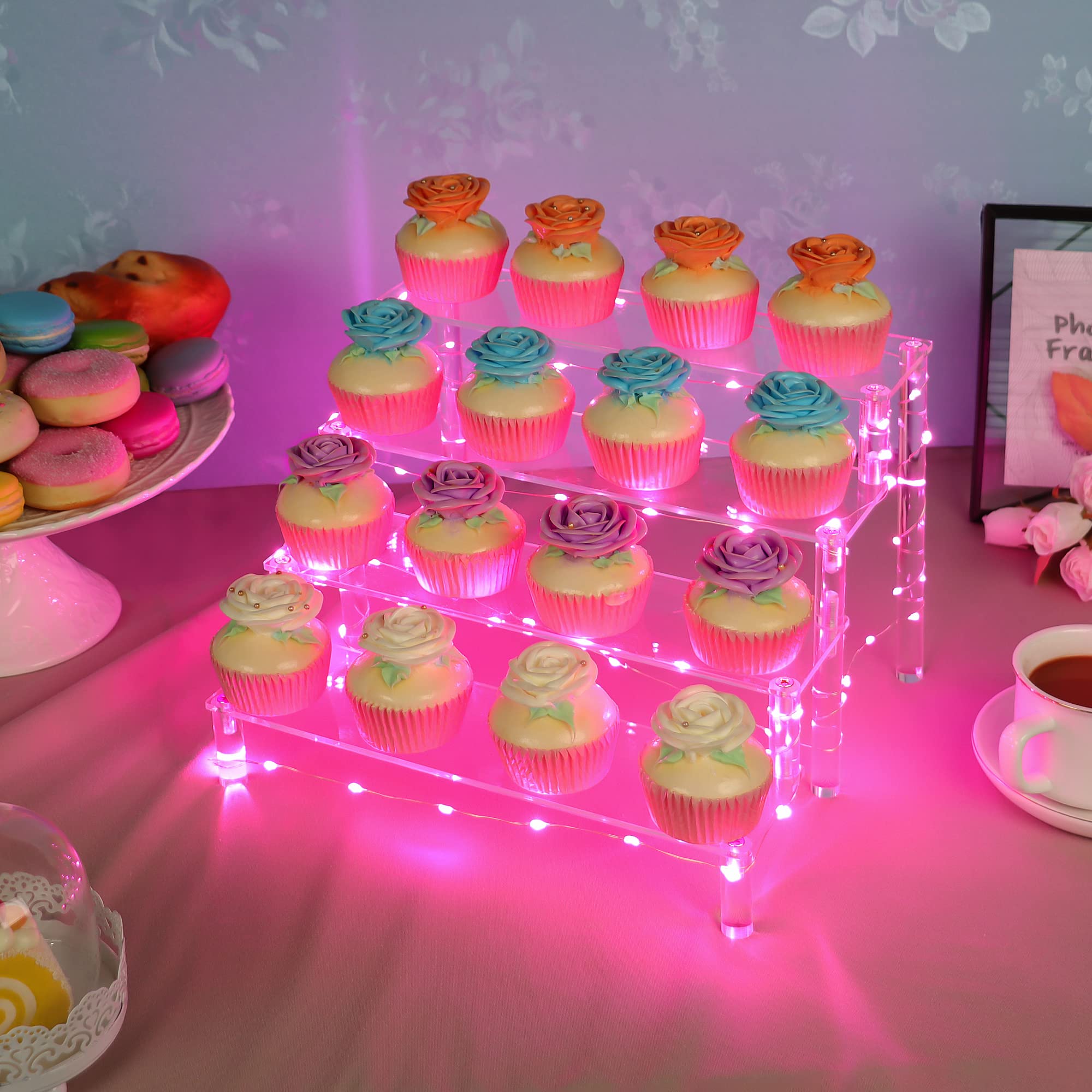 YestBuy Display Shelf Cake Stand - 4 Tier Shelf Cake Pop Stand - Multifunctional and Durable Acrylic Stand - Mounting Hardware Included - Ideal for Desserts  Cosmetics  Glassware  Figurines