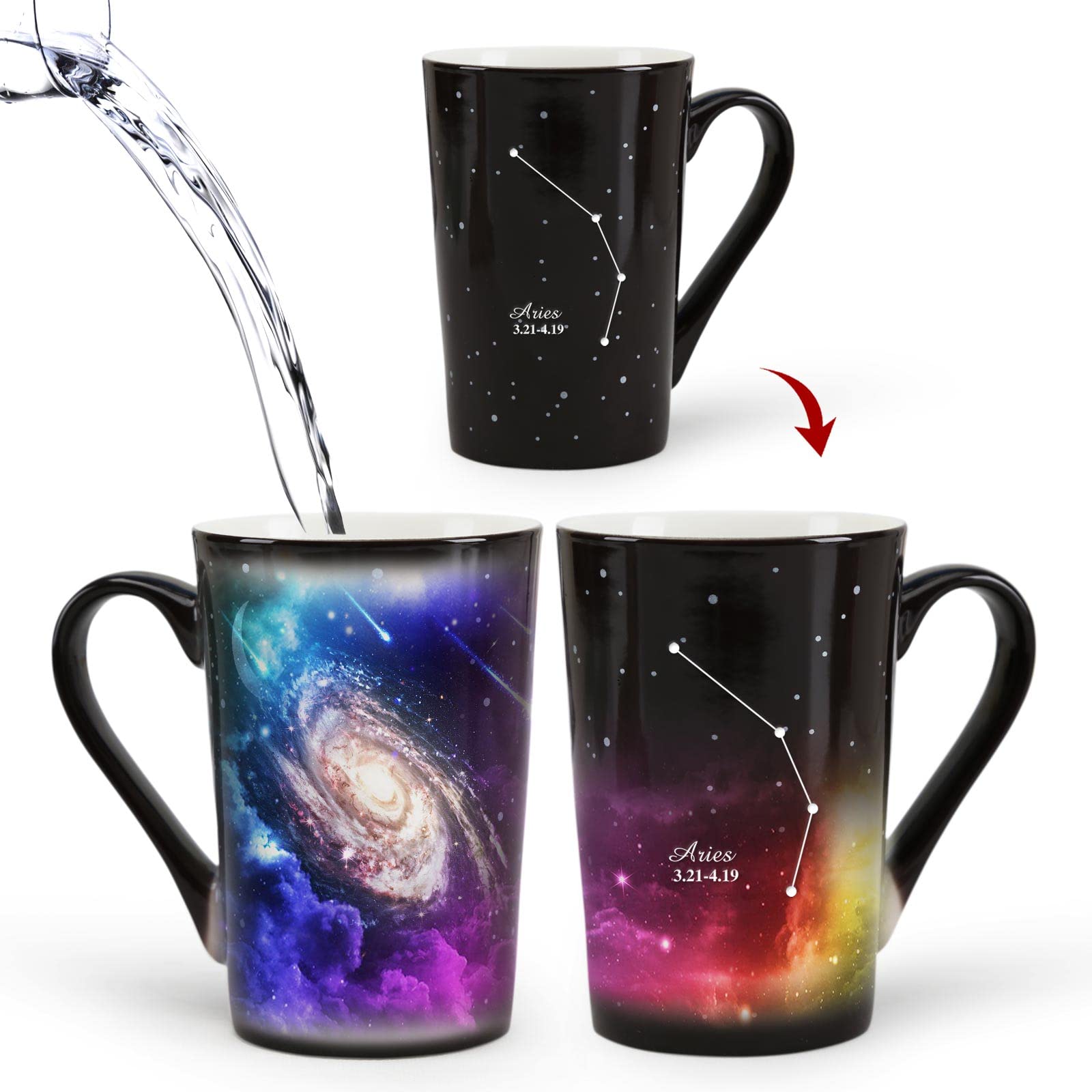 MUGKISS Aries Heat Changing Constellation Mug 12oz,Engraving Horoscope Aries Coffee Mug, Ceramic Color Changing Cup, Unique Holi