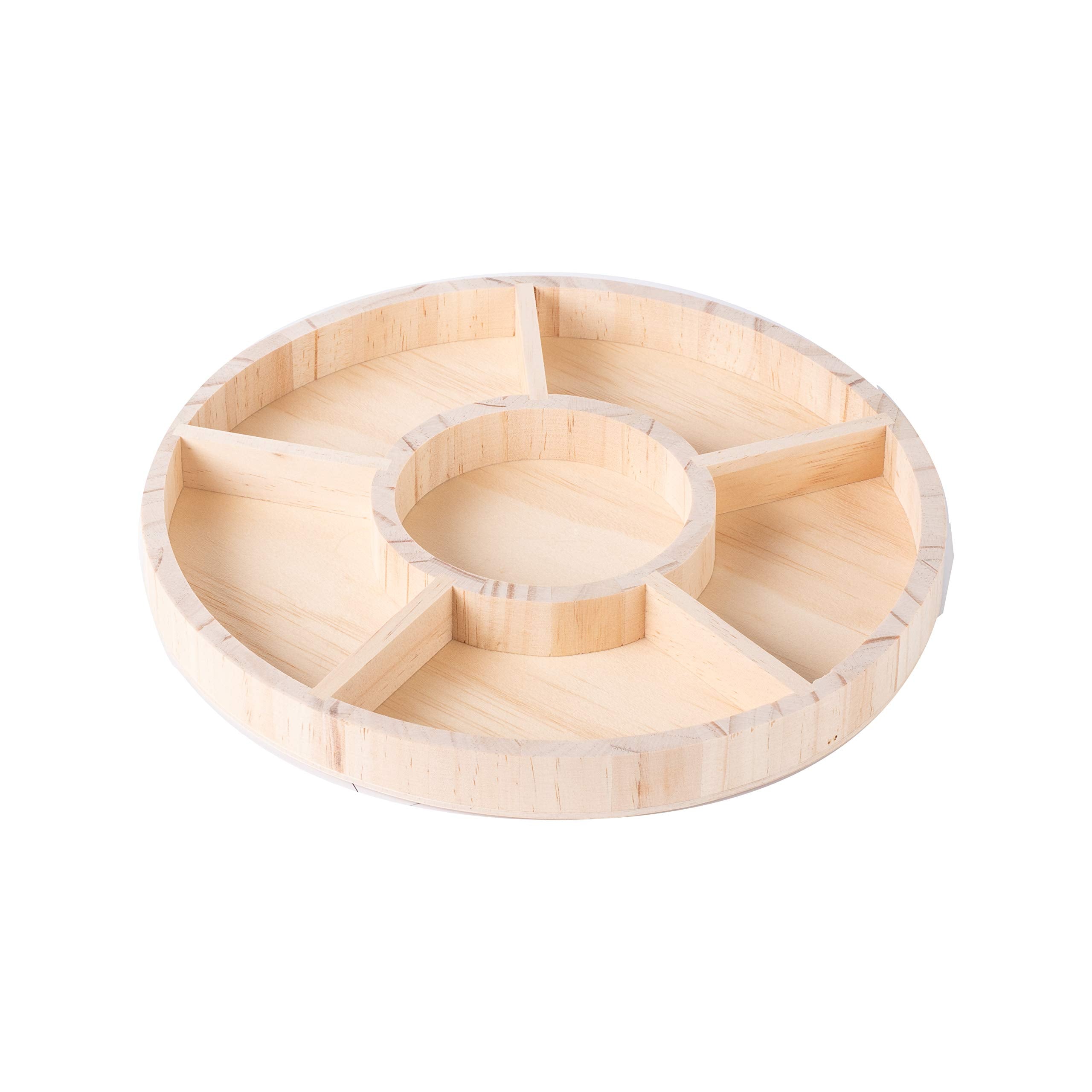 Wooden Tray With 6 Sections - 2 Pack Round Tray Chip And Dip Platter - Divided Serving Tray For Appetizers & Snacks - Veggie Pla