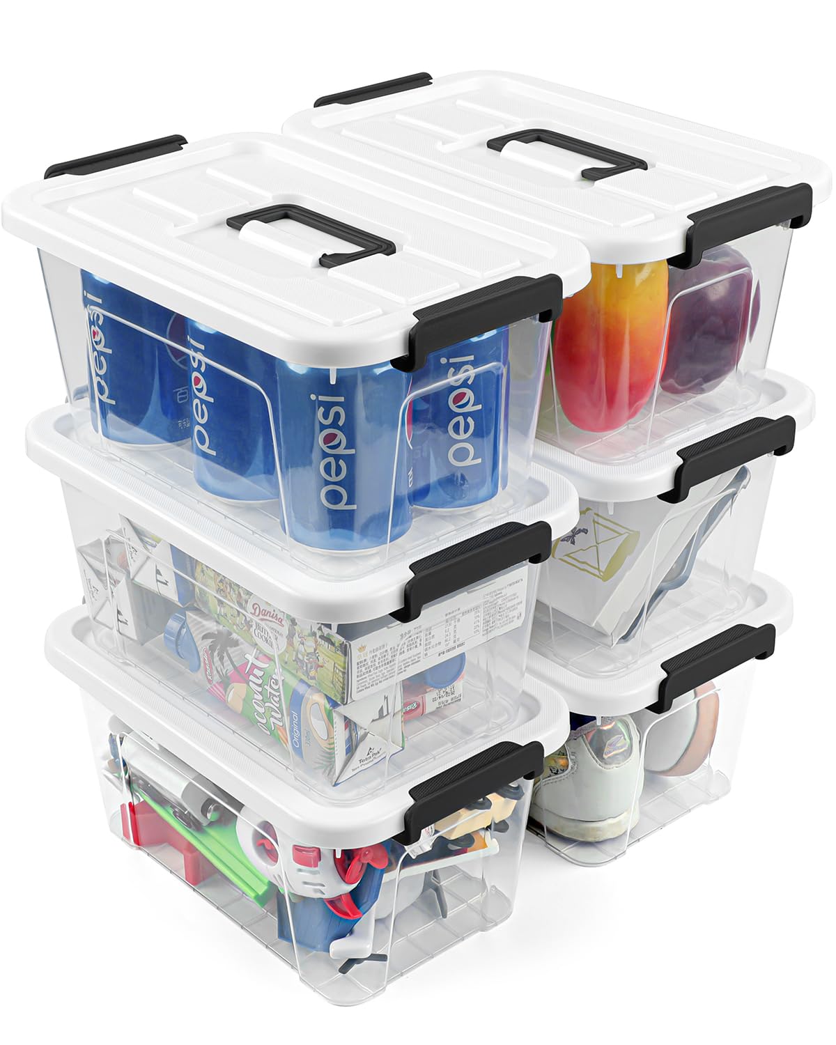 Numifun Plastic Storage Bins With Lids 6 Pack Storage Organizer Bins, 7 Quart Stackable Storage Bins With Lids And Black Handle