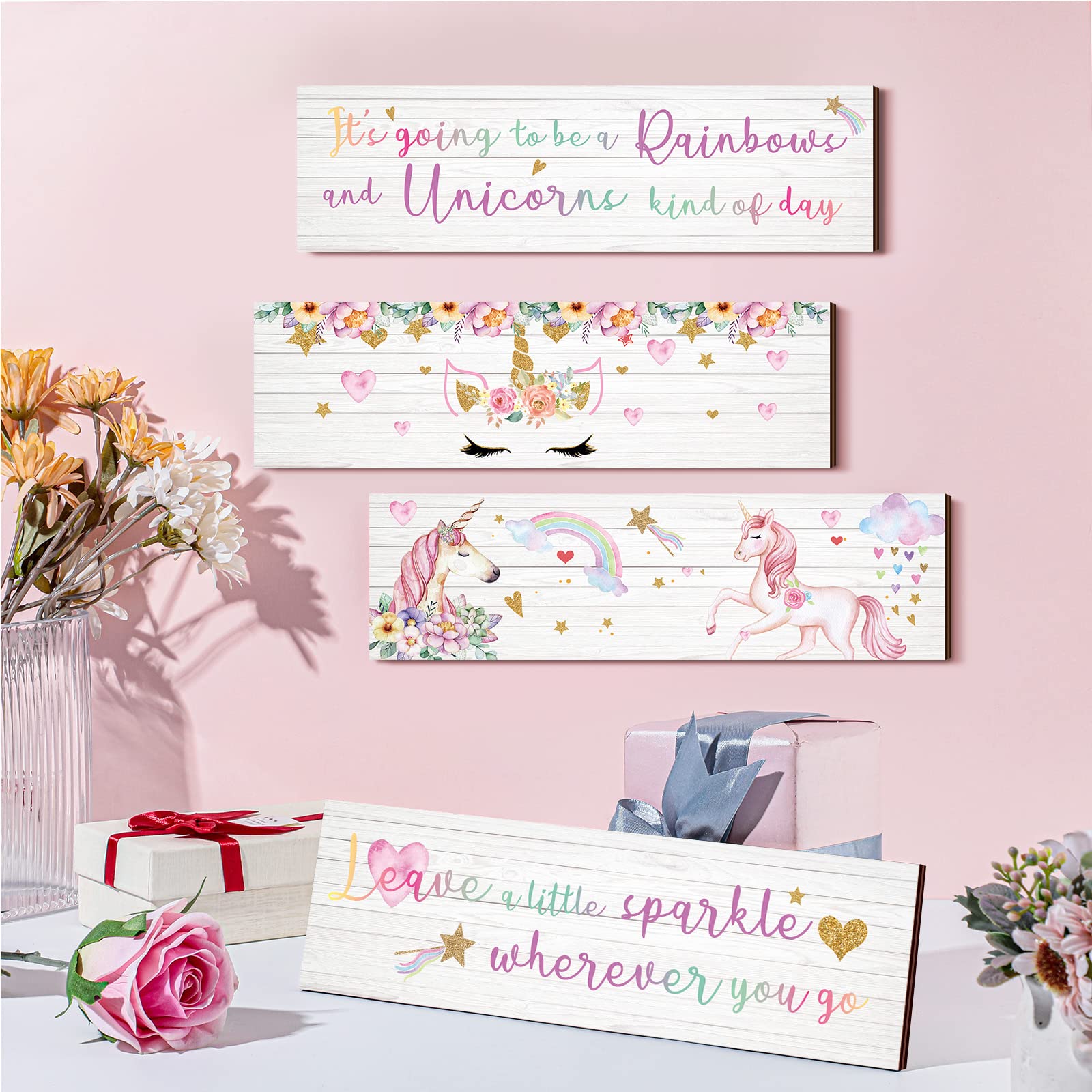 Yulejo Unicorn Wall Decor Girls Rainbow Wall Art Unicorn Room Decor Rainbow Motivational Inspirational Room Bedroom Decoration f