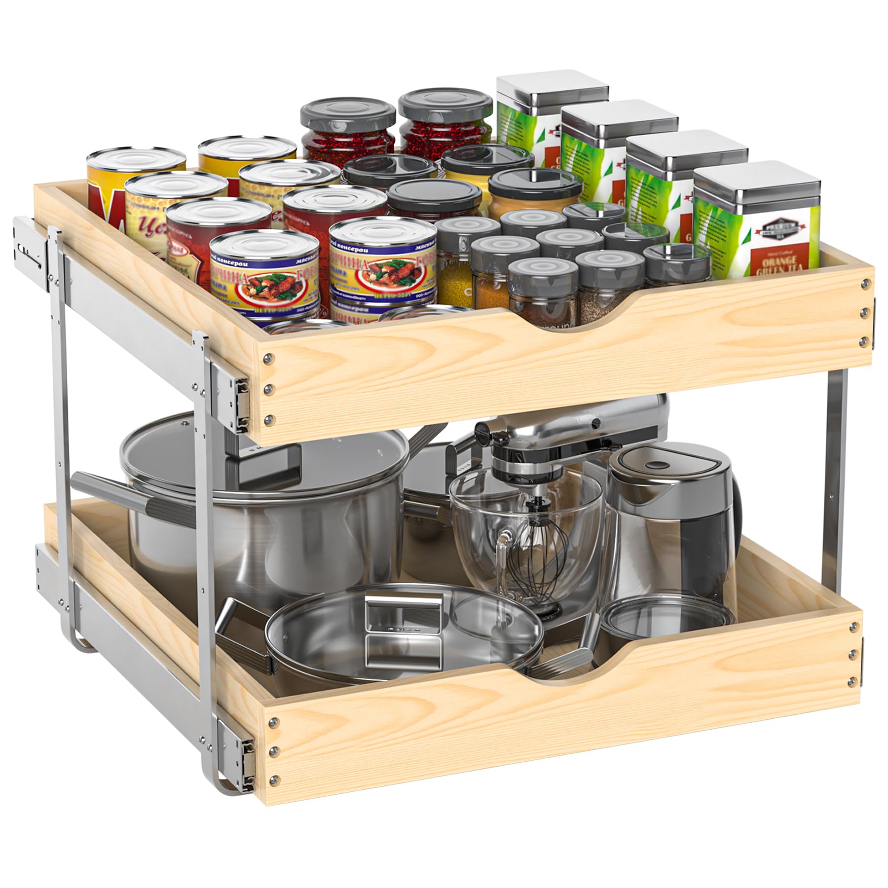 21 Deep 2Tier Pull Out Cabinet Organizer  Wood Pull Out Drawers