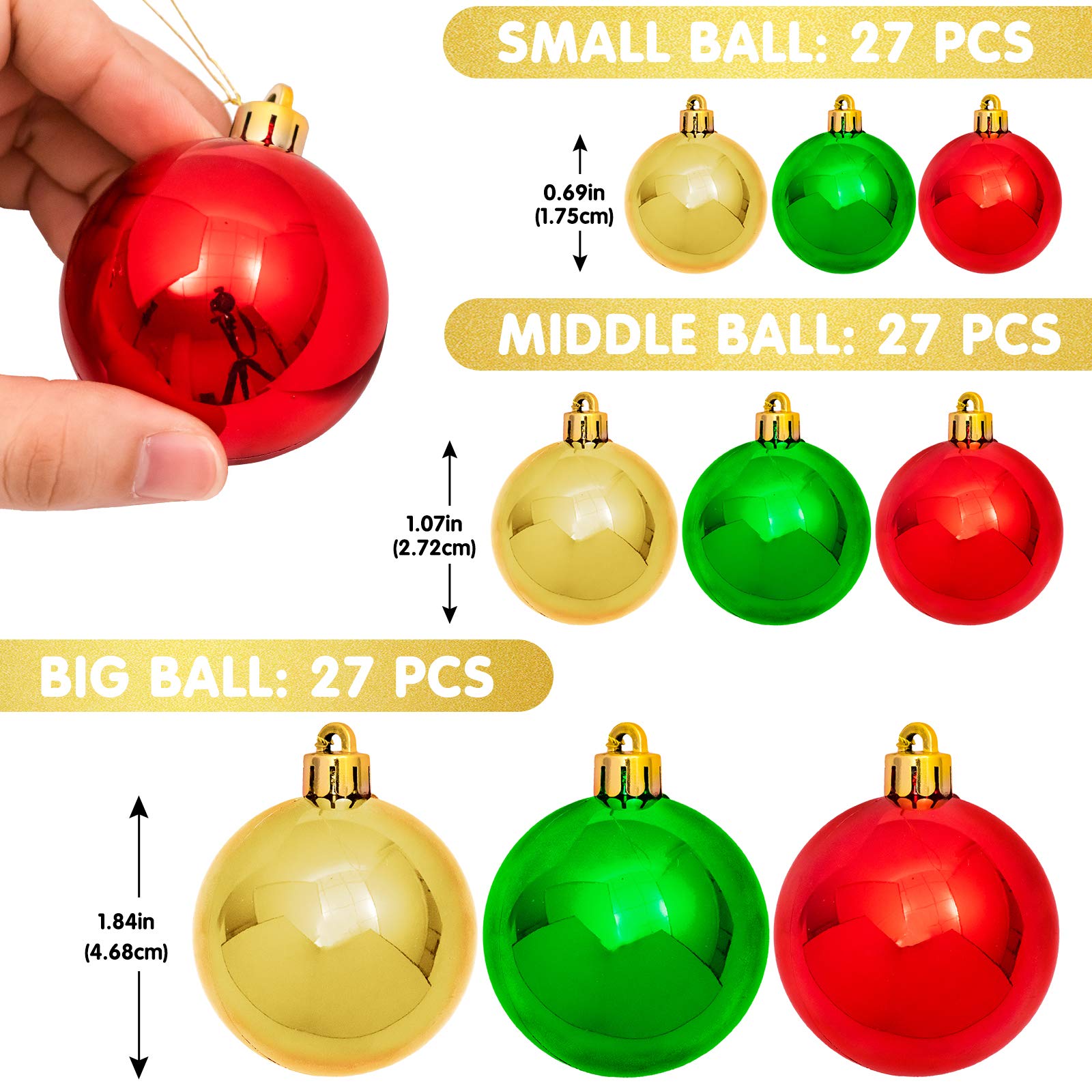 Whaline Christmas Ball Garland Ball Ornament 6ft Bauble Garland Christmas Tree Ball Decoration Shatterproof Ball Ornaments for X