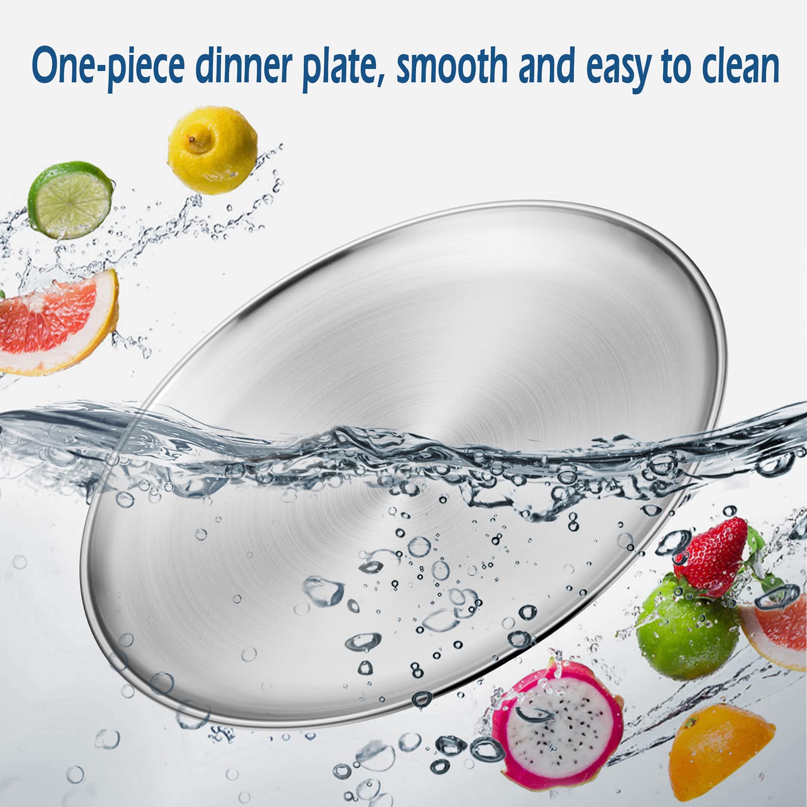 Haware 6-Piece 18/8 Stainless Steel Plates, Metal 304 Dinner Dishes For Kids Toddlers Children, 10 Inches Feeding Serving Campin