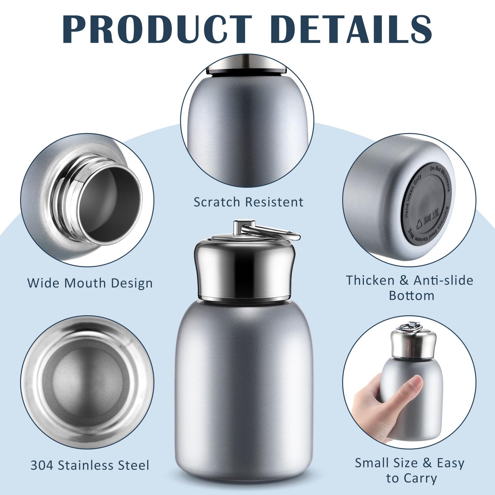 Mifoci 4 Pcs 10Oz Mini Stainless Steel Water Bottle Slim Insulated Thermal Water Bottle Small Vacuum Hot Cold Drink Portable Wat