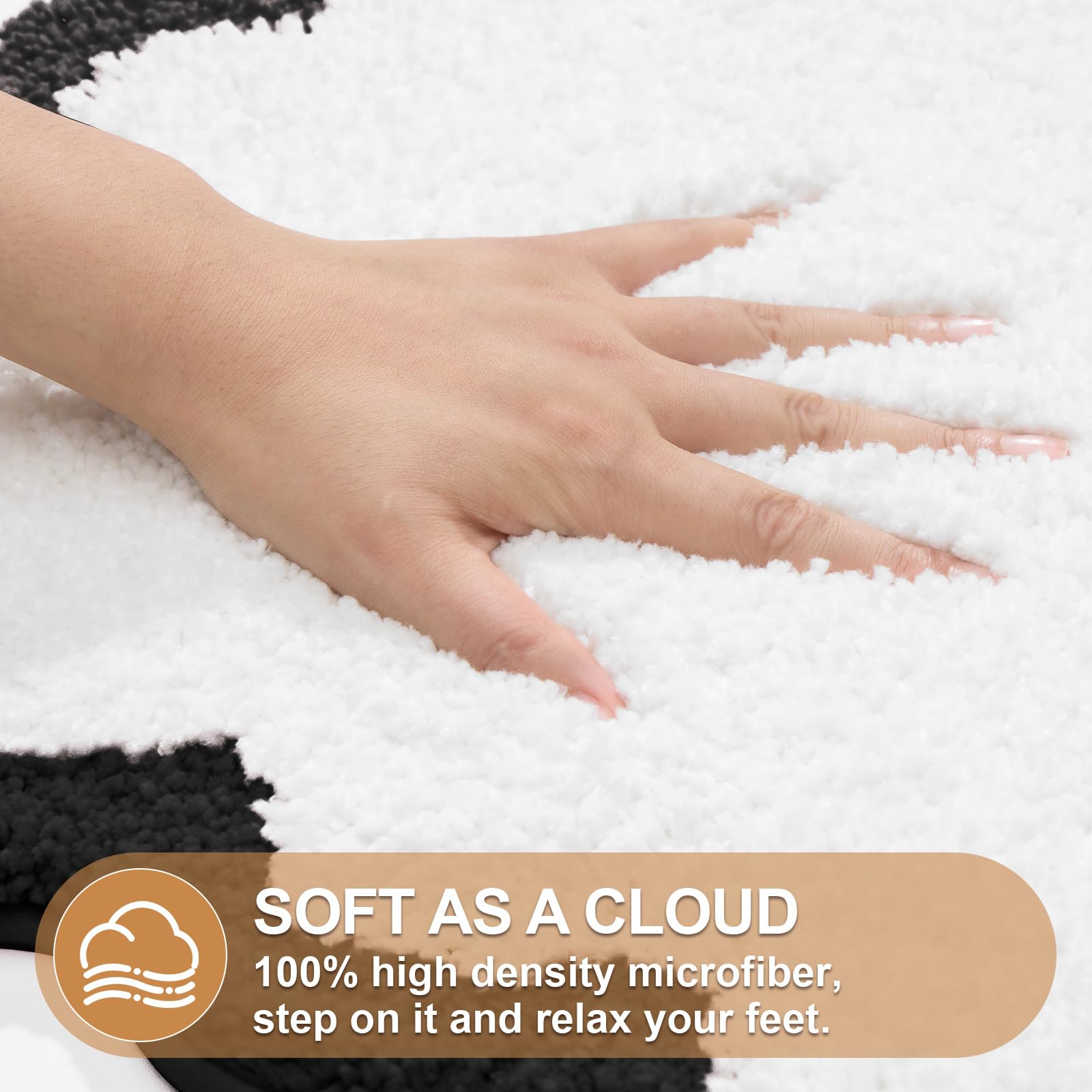 Ortigia Cute Scalloped Bathroom Rugs Non Slip Washable, Quick Dry Absorbent Plush Microfiber Bath Mats, Fun White And Black Bath