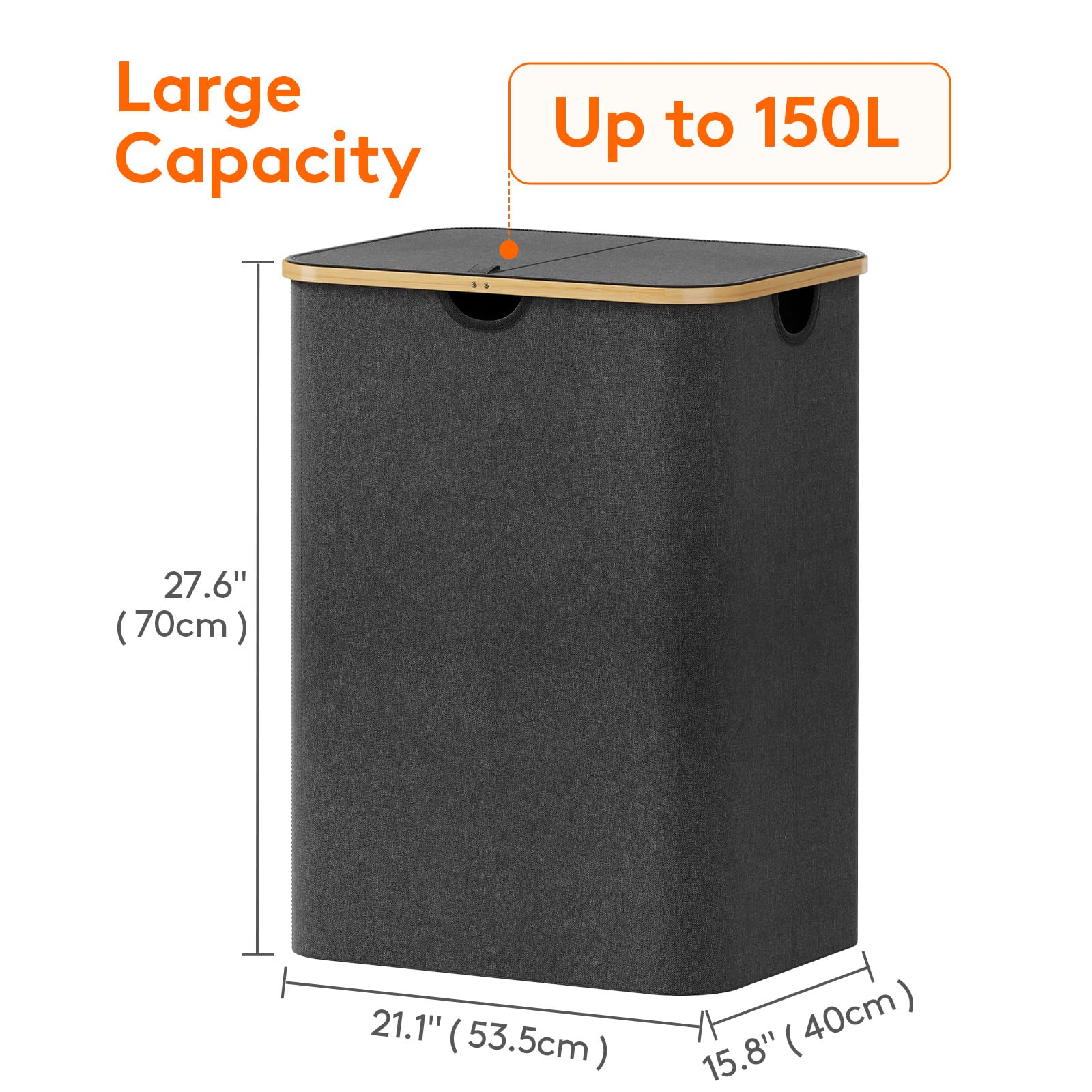 Lifewit 150L Laundry Basket With Lid, Clothes Hampers With Bamboo Handles And A Removable Laundry Bag, Large Foldable Hamper For