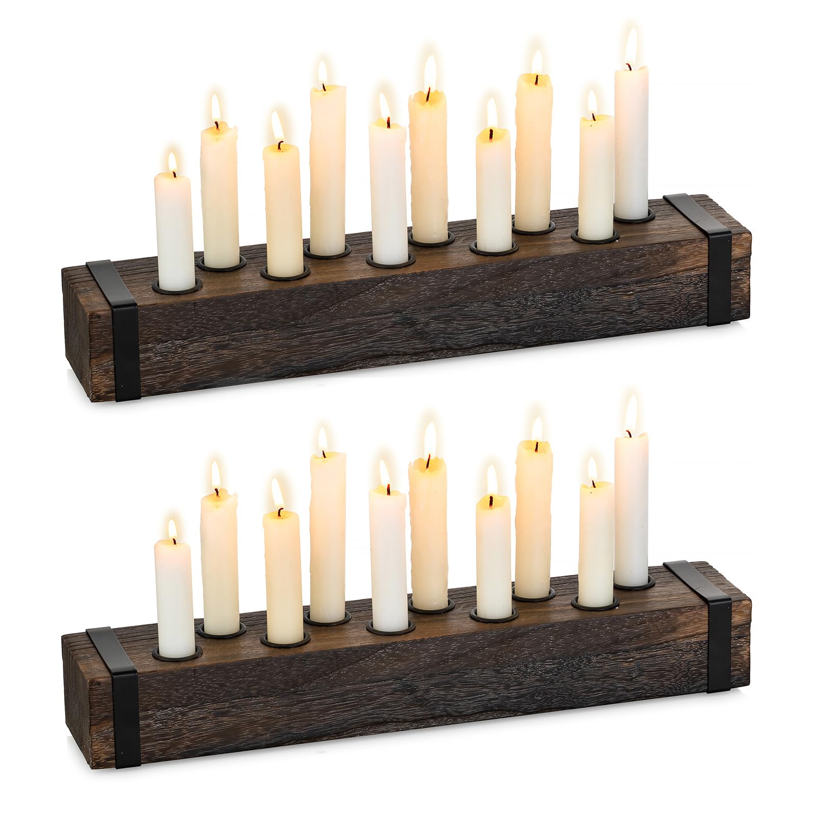NUPTIO Candlestick Holder for Table Centerpiece: 16.5 inch Set of 2 Wooden Candelabras - Rustic Taper Candle Holder for Thanksgi