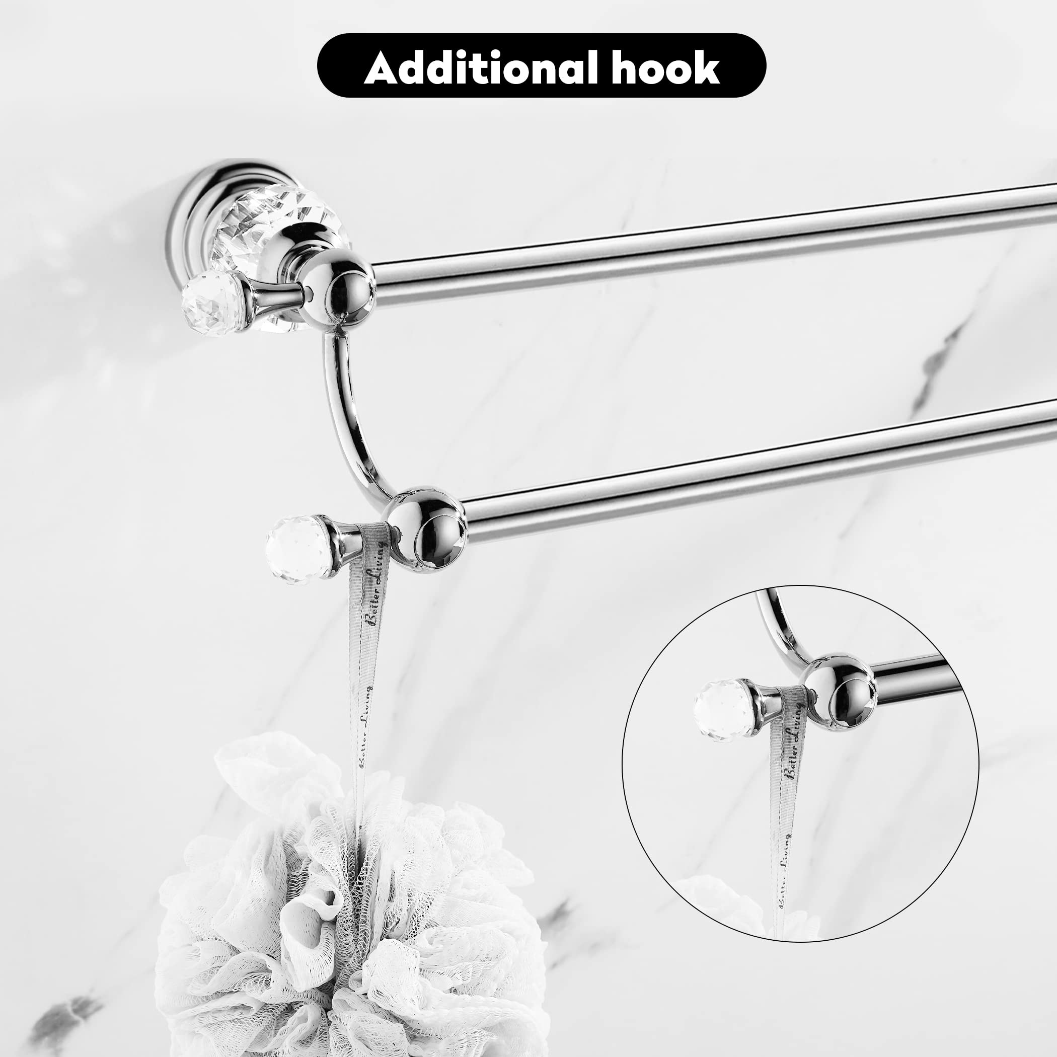 WINCASE Chrome Towel Bar  Adjustable Double Towel Holder  Silver Crystal Bathroom Towel Racks Wall Mounted