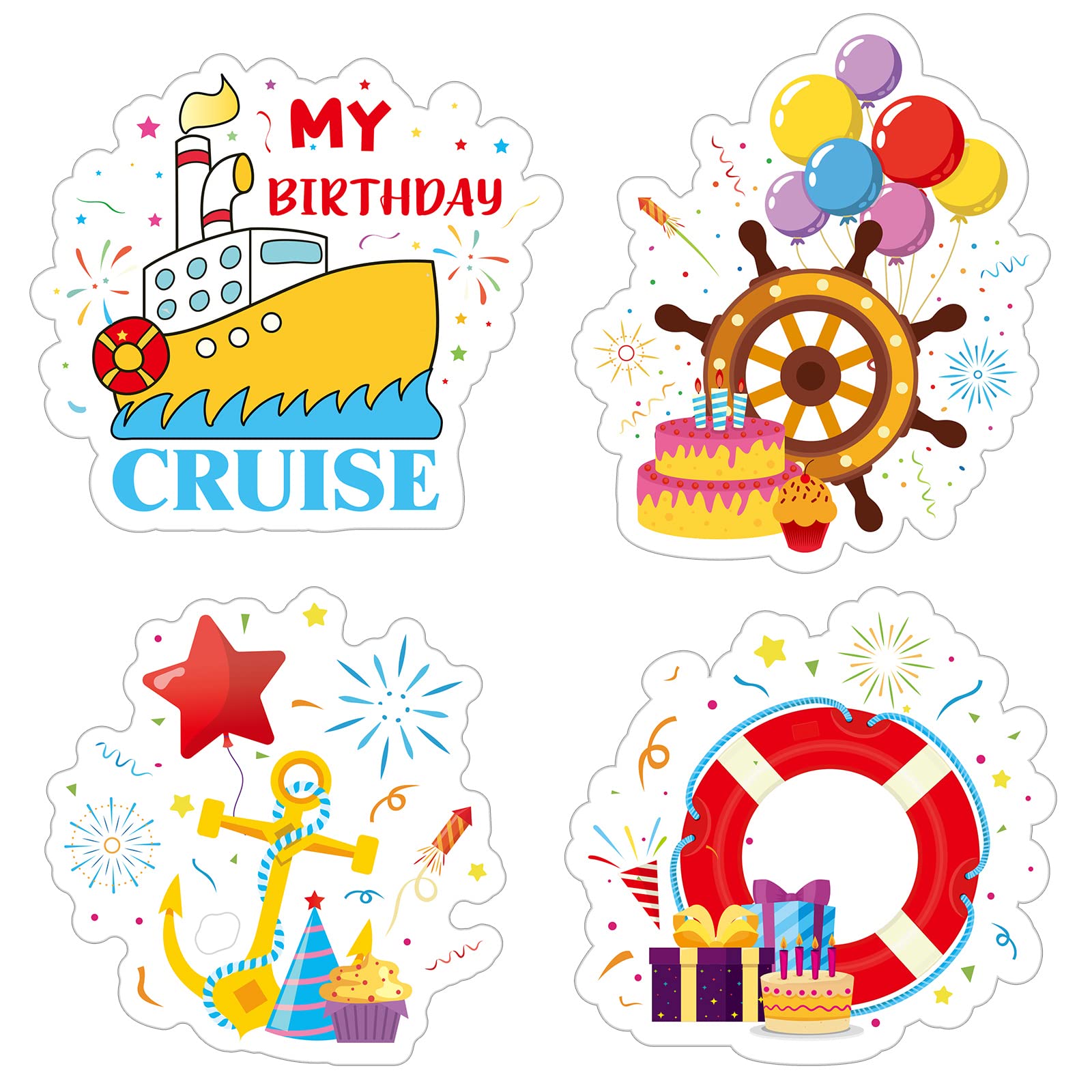 4 Pcs Birthday Magnetic Cruise Decorations My Birthday Cruise Door Magnet Ship Door Decorations for Car Fridge Cabin Office Stat