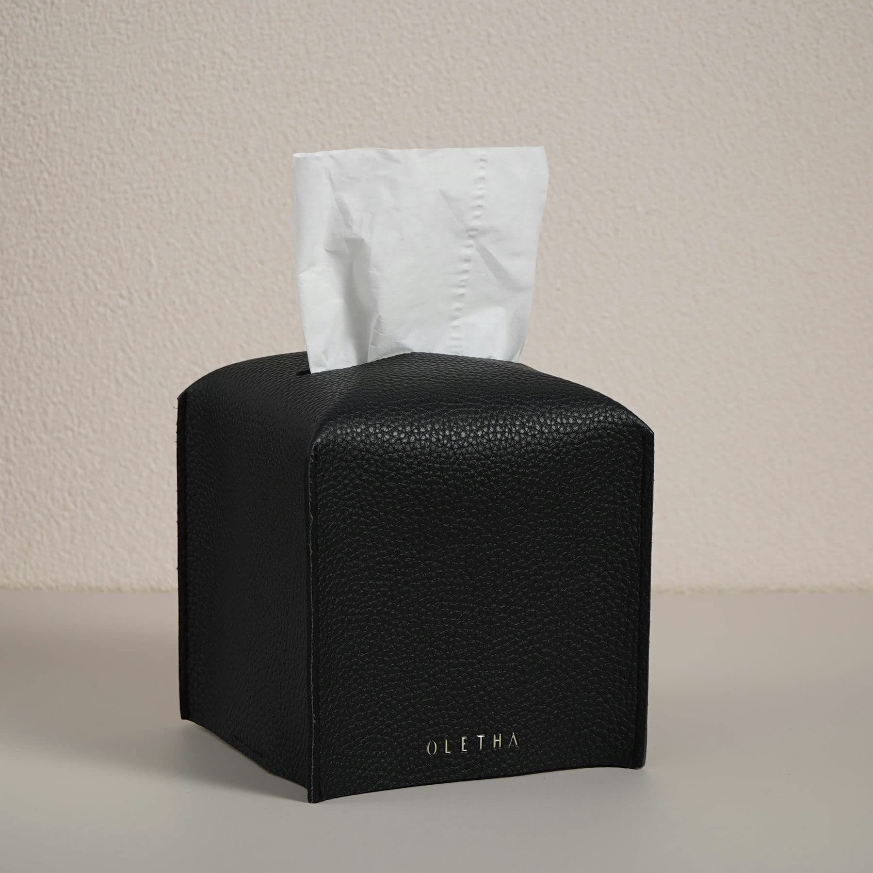 OLETHA Square Tissue Box Cover, Set of 2 - Aesthetic Tissues Cube Boxes Holder - Desk Decor for Room, Home & Office - Black