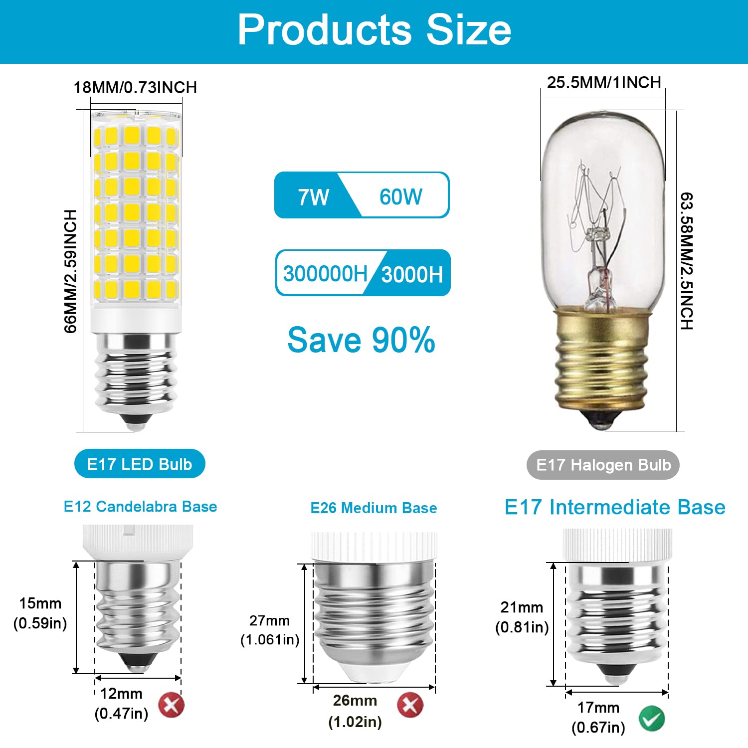 E17 Led Bulb Dimmable, 7W Microwave Over Stove Bulb, 120V 60W Incandescent Equivalent, Warm White 3000K, Fit For Whirlpool Mayta