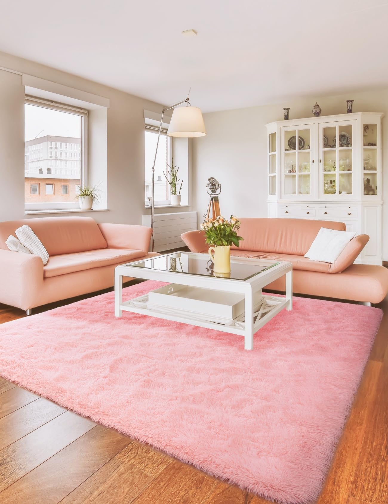 Macgace Light Pink Rugs for Bedroom Girls, 8x10 Shag Rug Fluffy Area Rugs with Non-Slip Backing for Living Room, Large Plush Car