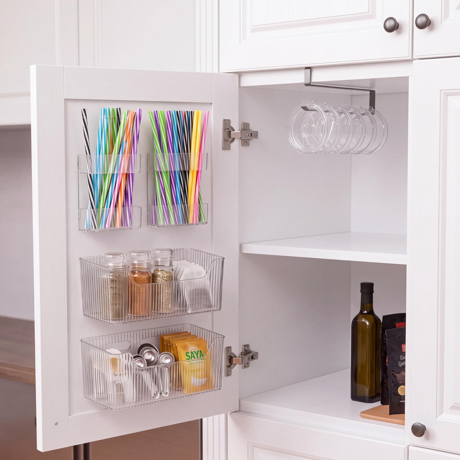 Ferrochef 5 Pack Cabinet Straw Holder Acrylic Wall Mounted Storage Racks Hanging Lid Rack Multifunction Kitchen Bathroom Access