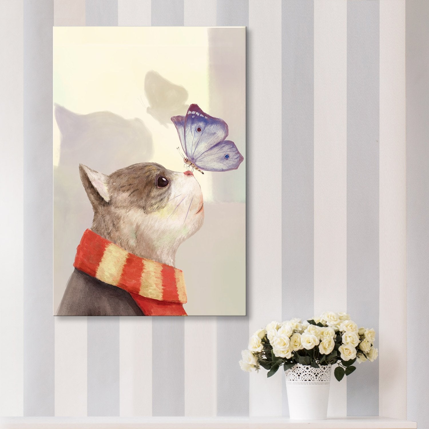 Wall26 Canvas Wall Art - Cat Wearing A Scarf With A Butterfly On The Nose - Giclee Print Gallery Wrap Modern Home Art Ready To H