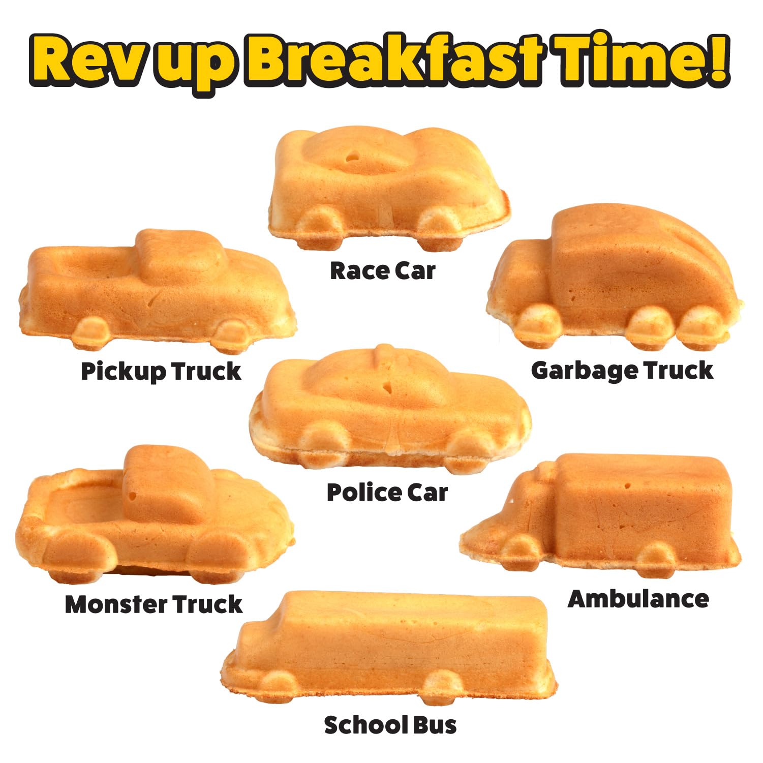 Car Mini Waffle Maker - Make 7 Fun  Different Race Cars  Trucks  and Automobile Vehicle Shaped Pancakes- Electric Waffler Iron- Non-Stick Pan Cake Baker w Recipe Guide- Fun Xmas Holiday Gift for Him