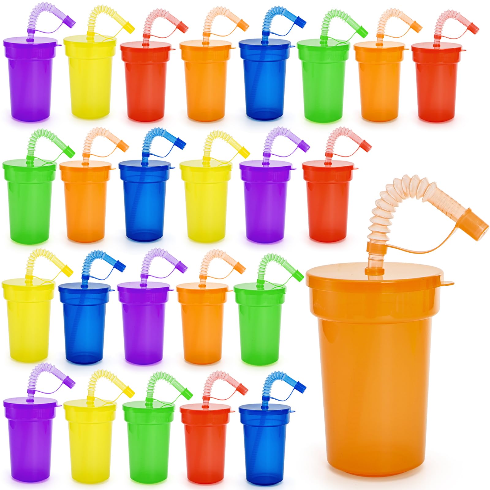 WRINGKIT 24 Pcs Plastic Party Cups with Lids and Straws, 12 Oz Reusable
