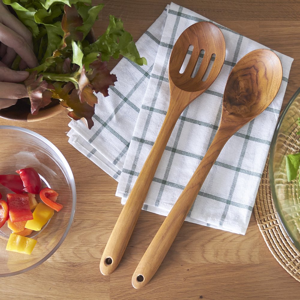 Faay 13.5'' Teak Cooking Spoon, Wooden Spoon, Mixing Spoon Handcraft From Teak | Healthy And High Moist Resistance For Non Stick