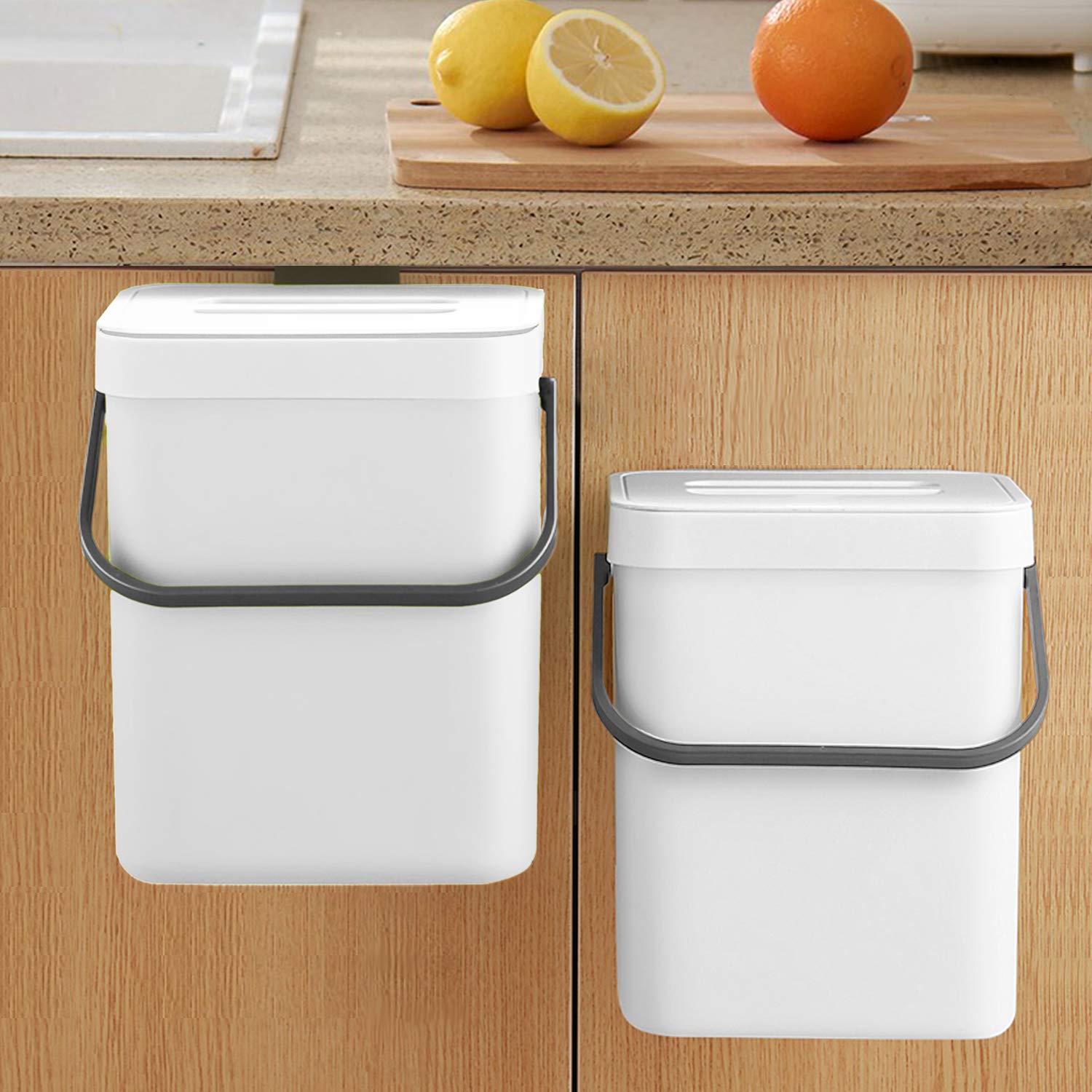 LALASTAR Compost Bin Indoor Kitchen Sealed, Hanging Small Trash Can with Lid Under Sink for Kitchen, Food Waste Bin for Countert