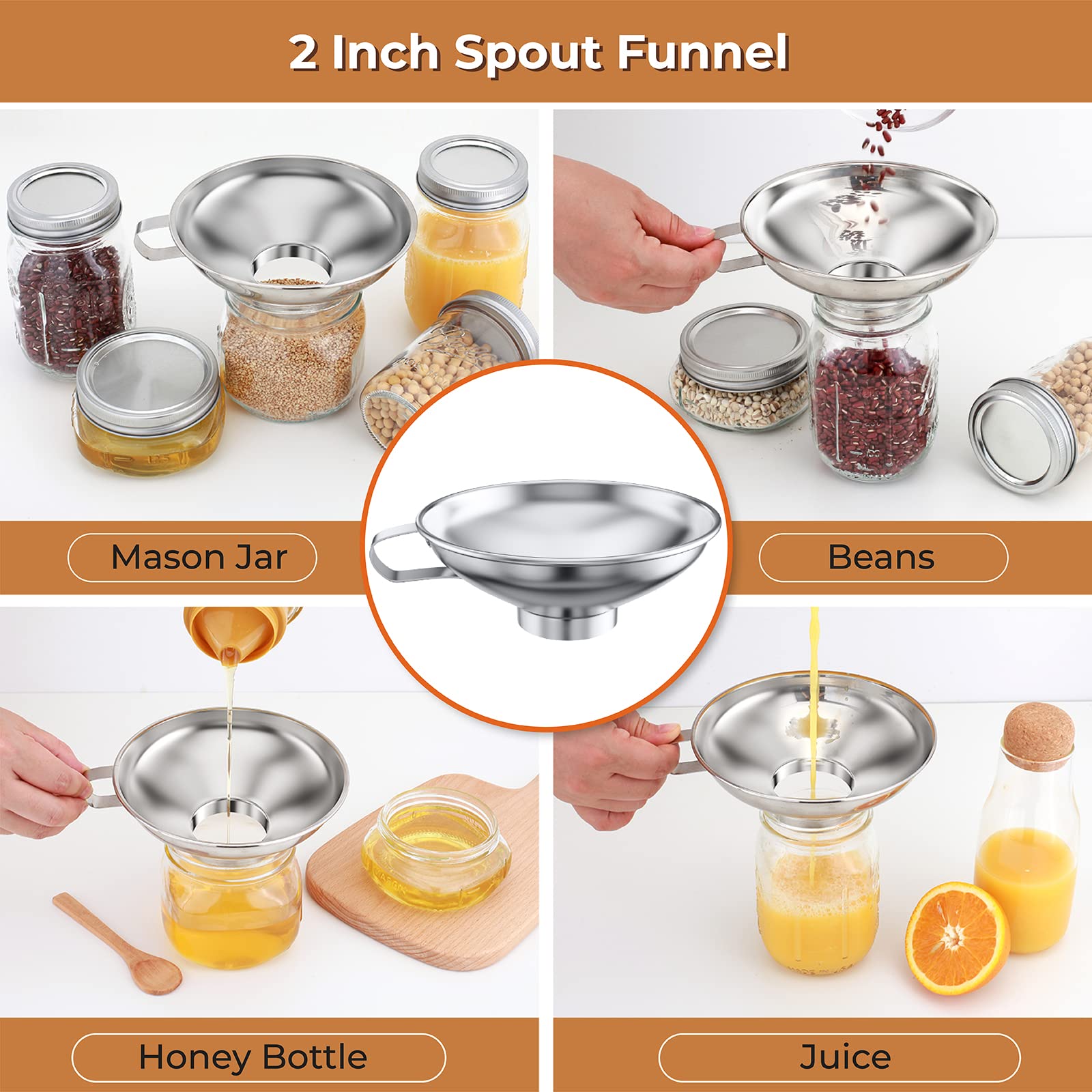 Pisol Canning Funnel For Wide Mouth And Regular Mason Jars, Stainless Steel Kitchen Use Funnels With Strainer For Filling Bottle