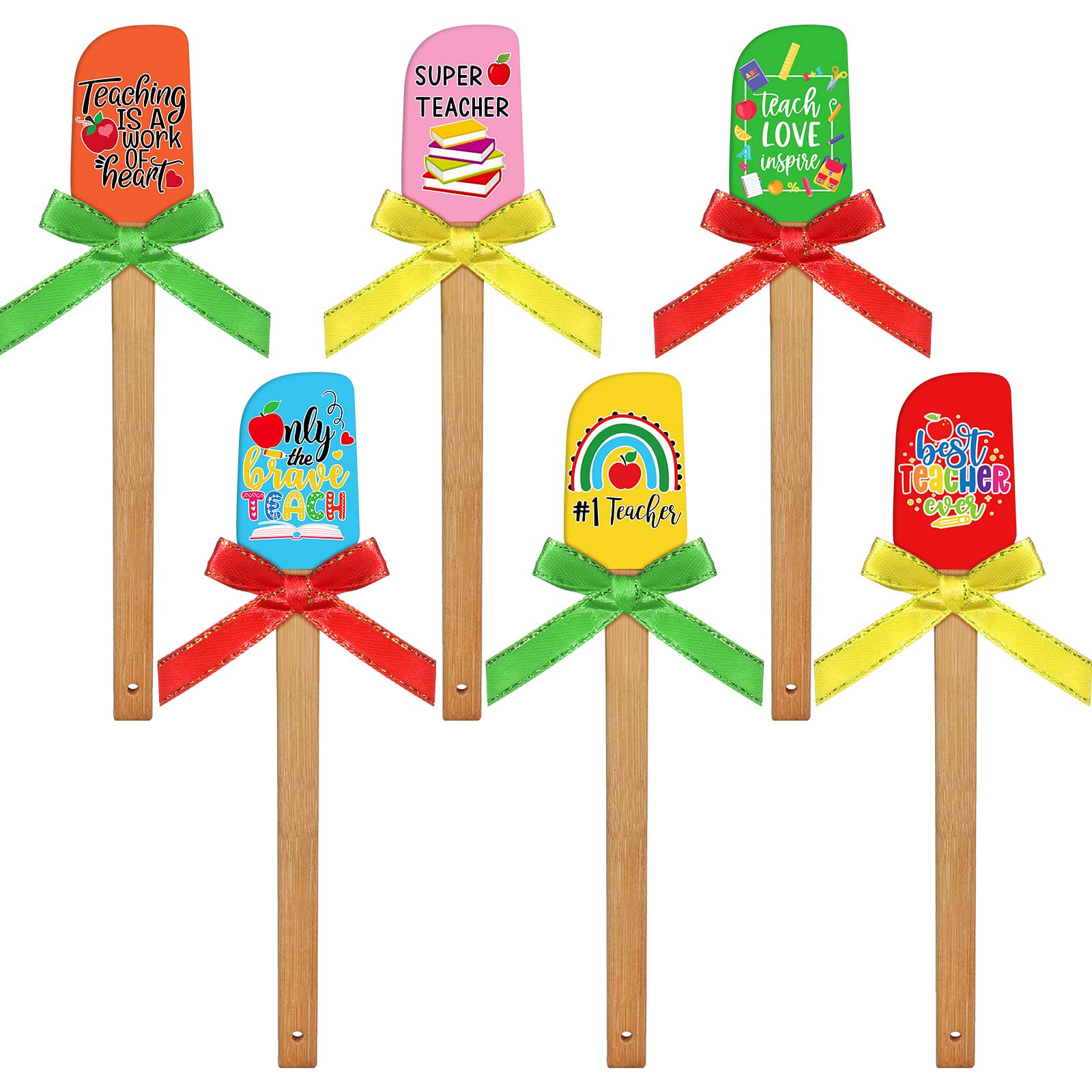 6 Sets Silicone Spatula Teacher Appreciation Gifts Funny Baking Tool With Colorful Ribbon Bows Teacher Appreciation Week Crafts