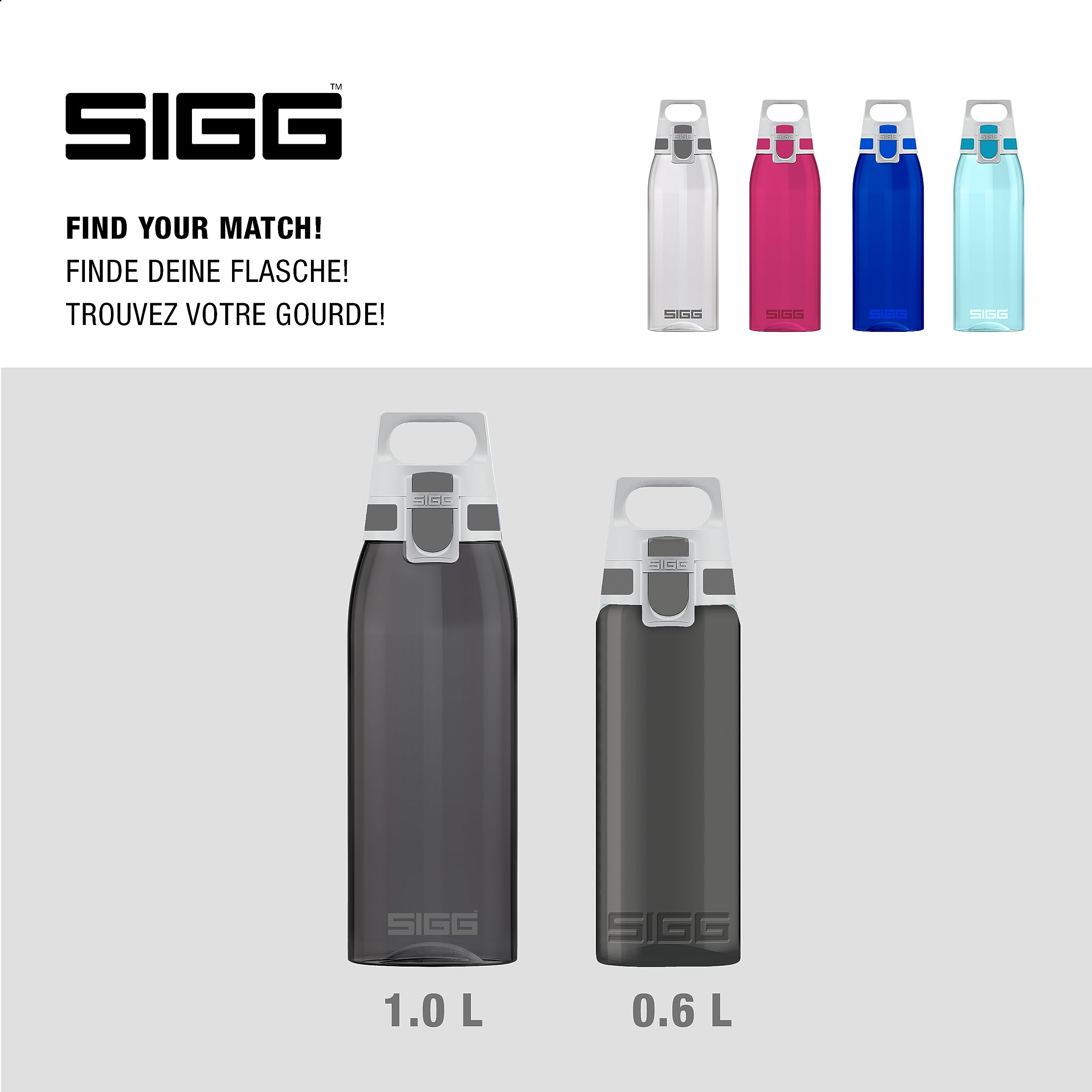 Sigg - Tritan Sports Water Bottle - Total Color Anthracite - Leakproof - Featherweight And Shatter-Proof Tritan Plastic - Dishwa