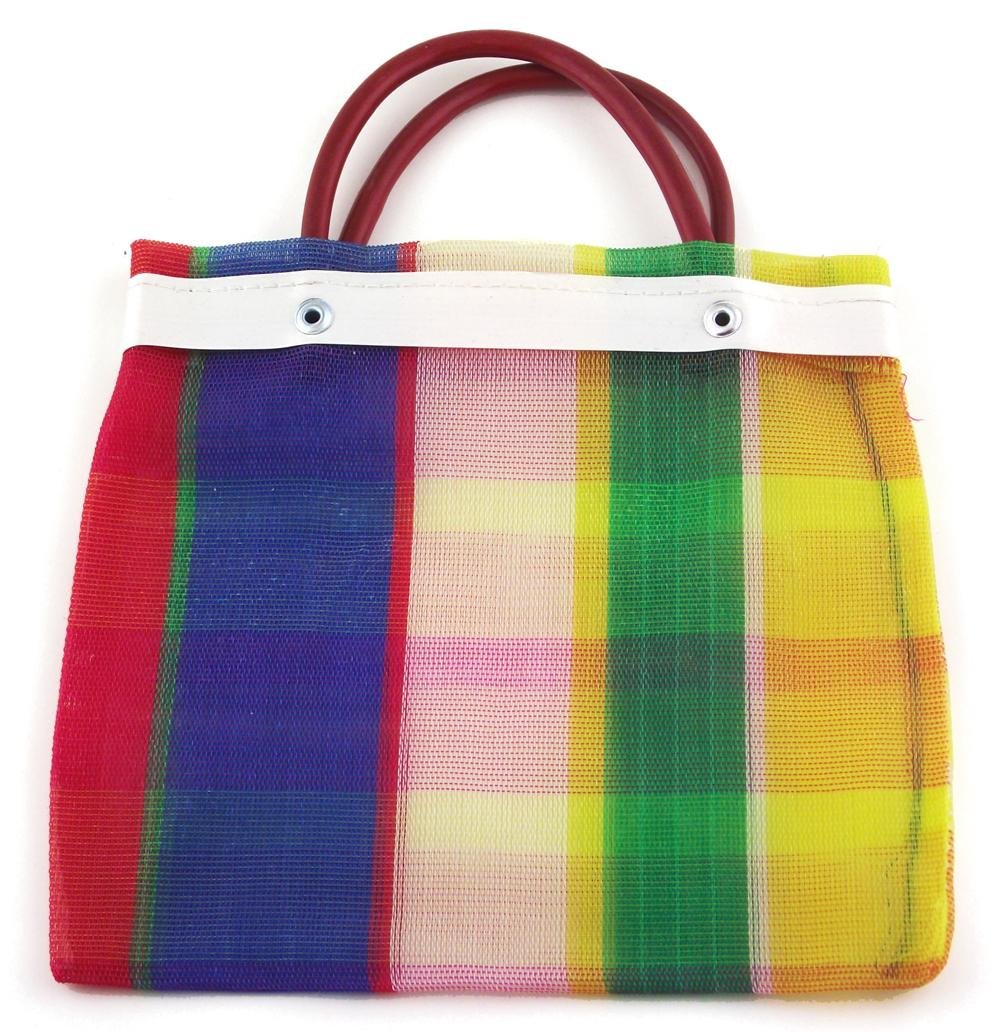 Morefiesta 24 Pcs Small Mexican Tote Mercado Bags 7.5 Inch By 7.5 Inch, Assorted Colors High Thread Mesh - Mini Mexican Mercado