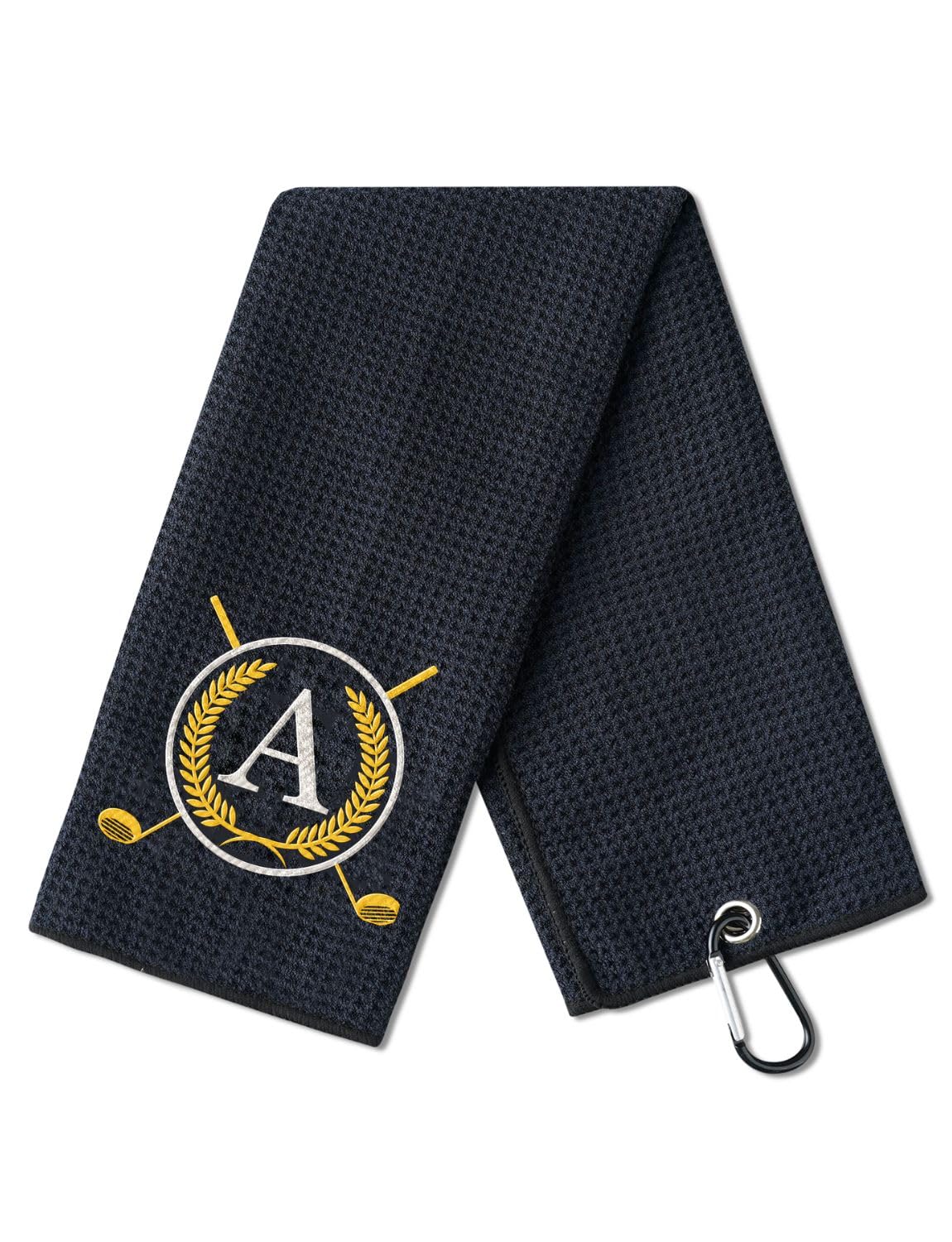 CybGene Golf Towel Gifts - Microfiber Golf Towels for Men and Women on Birthday, Christmas, 16 x 24 , Black, Initial A