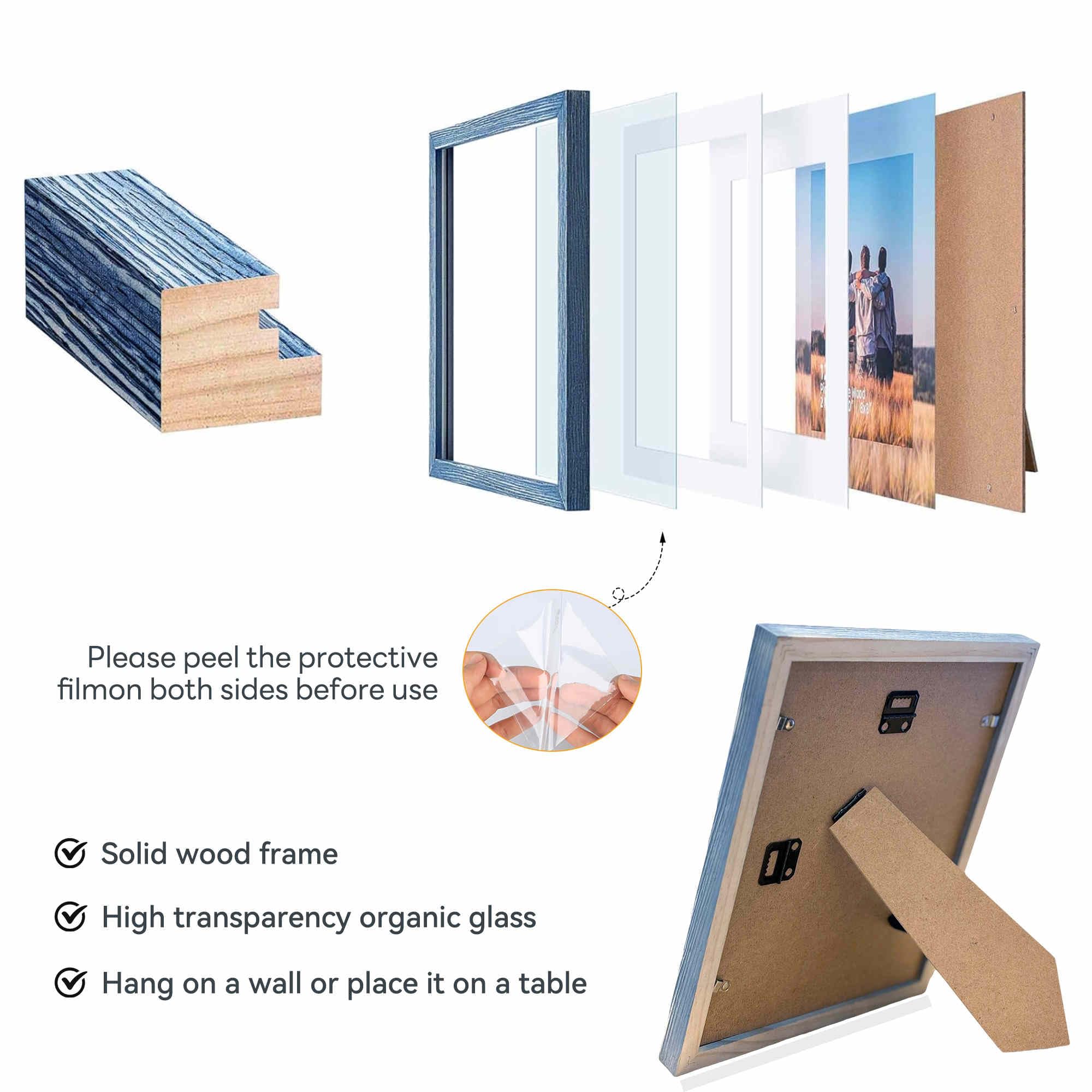 8x10 Hanging Picture Frames,Solid Wood,Not Glass,Display Pictures 4x6,5x7 with Mat or 8x10 Without Mat,Stable Sturdy Picture Fra