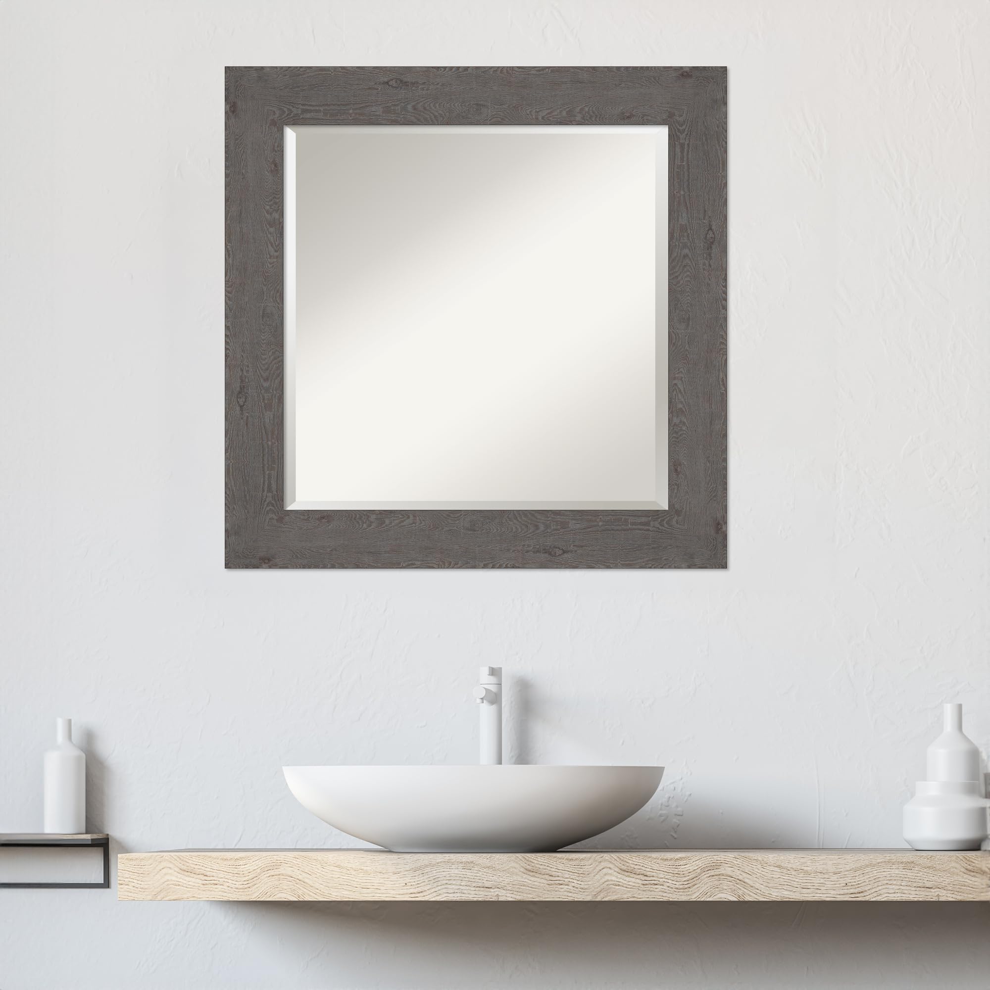 Amanti Art Bathroom Mirror, Rustic Plank Grey Wall Mirror For Use As Bathroom Vanity Mirror Over Sink (25.5 X 25.5 In.) Beveled