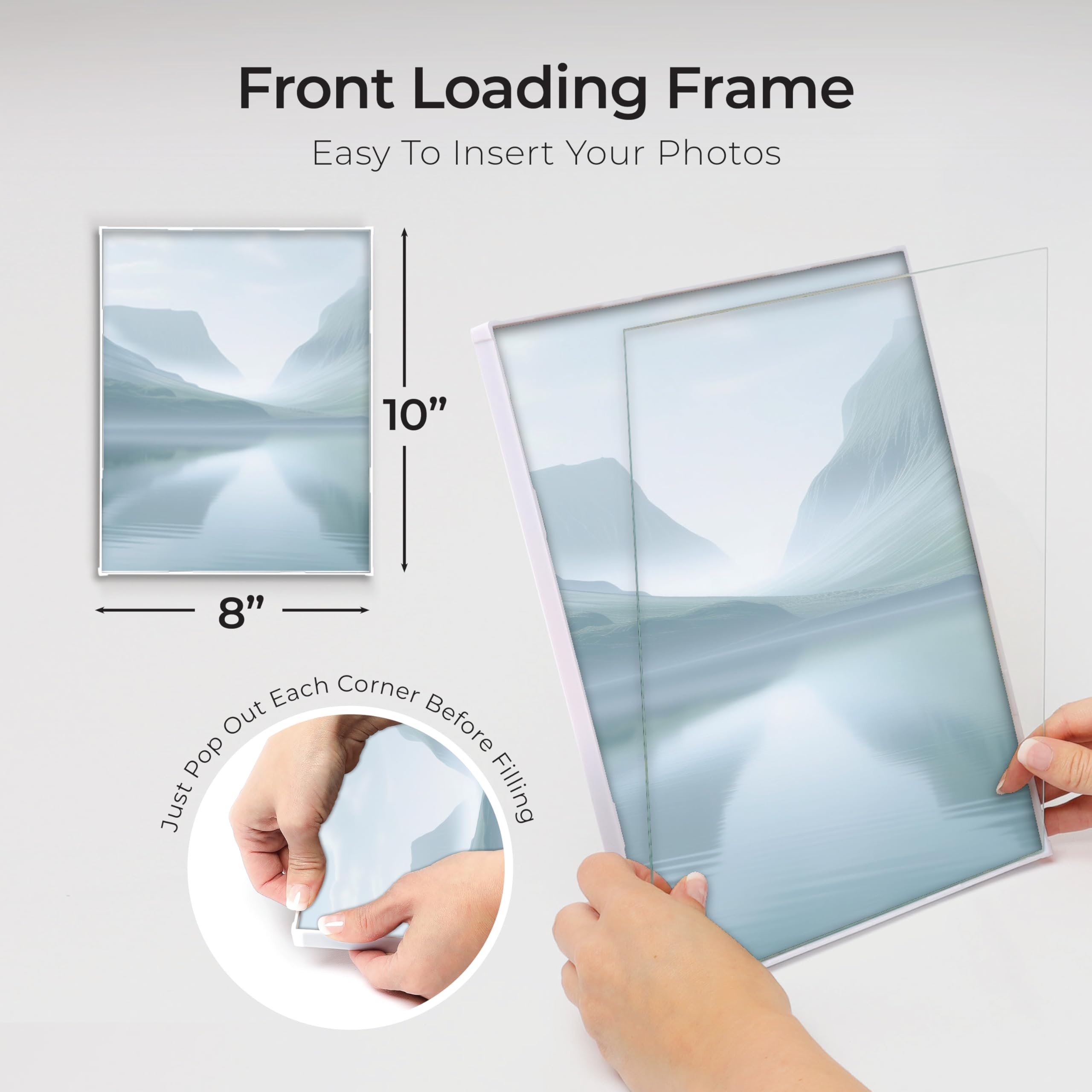 MANTELLO ESSENTIALS 8 x 10 Photo Frame Set, 8 x 10 White Picture Frames, Front Loading Picture Frames 8x10, Set of 6