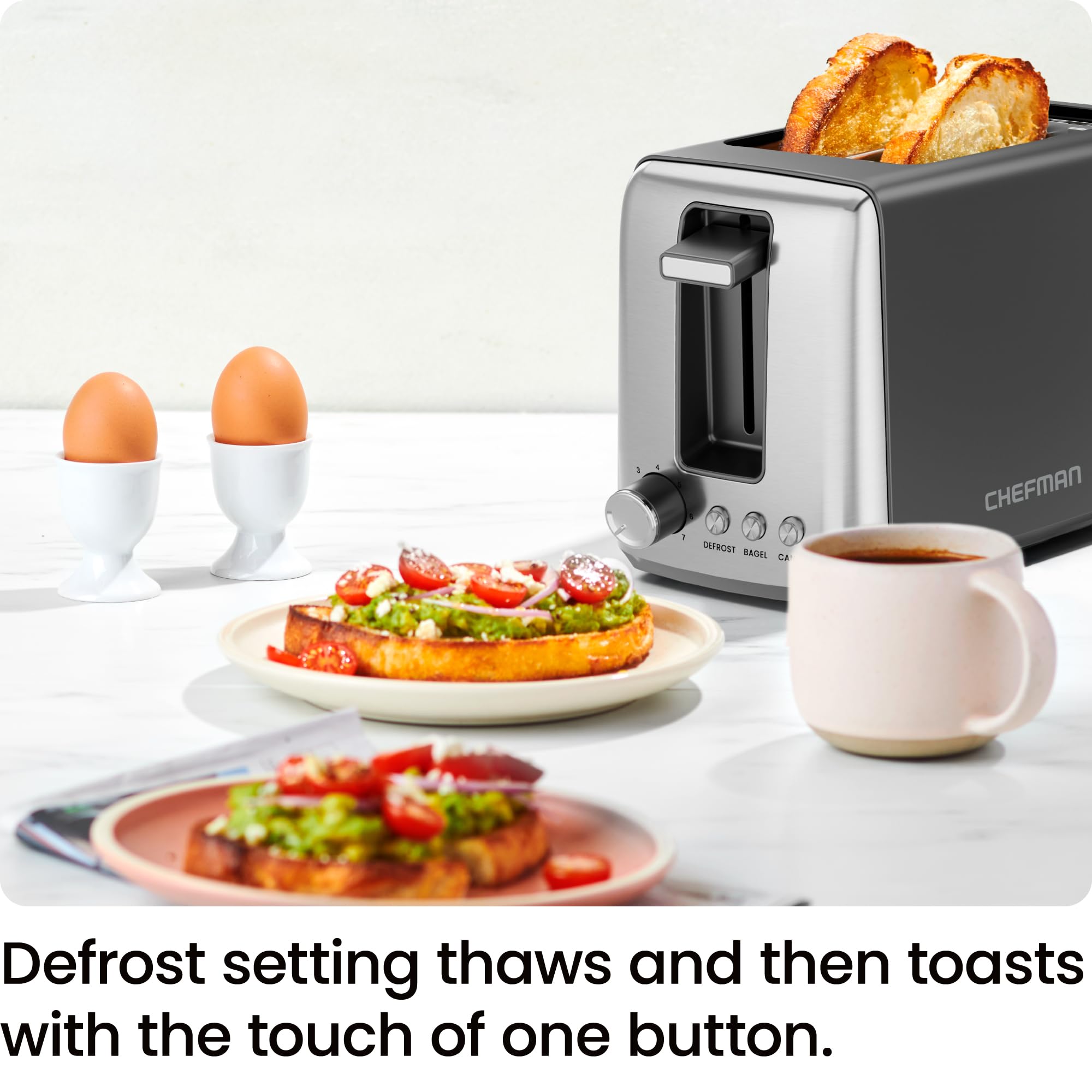 Chefman 2 Slice Toaster, 7 Shade Settings, Removable Crumb Tray, Thick Bread And Bagel Toaster With Defrost And Cancel Buttons -