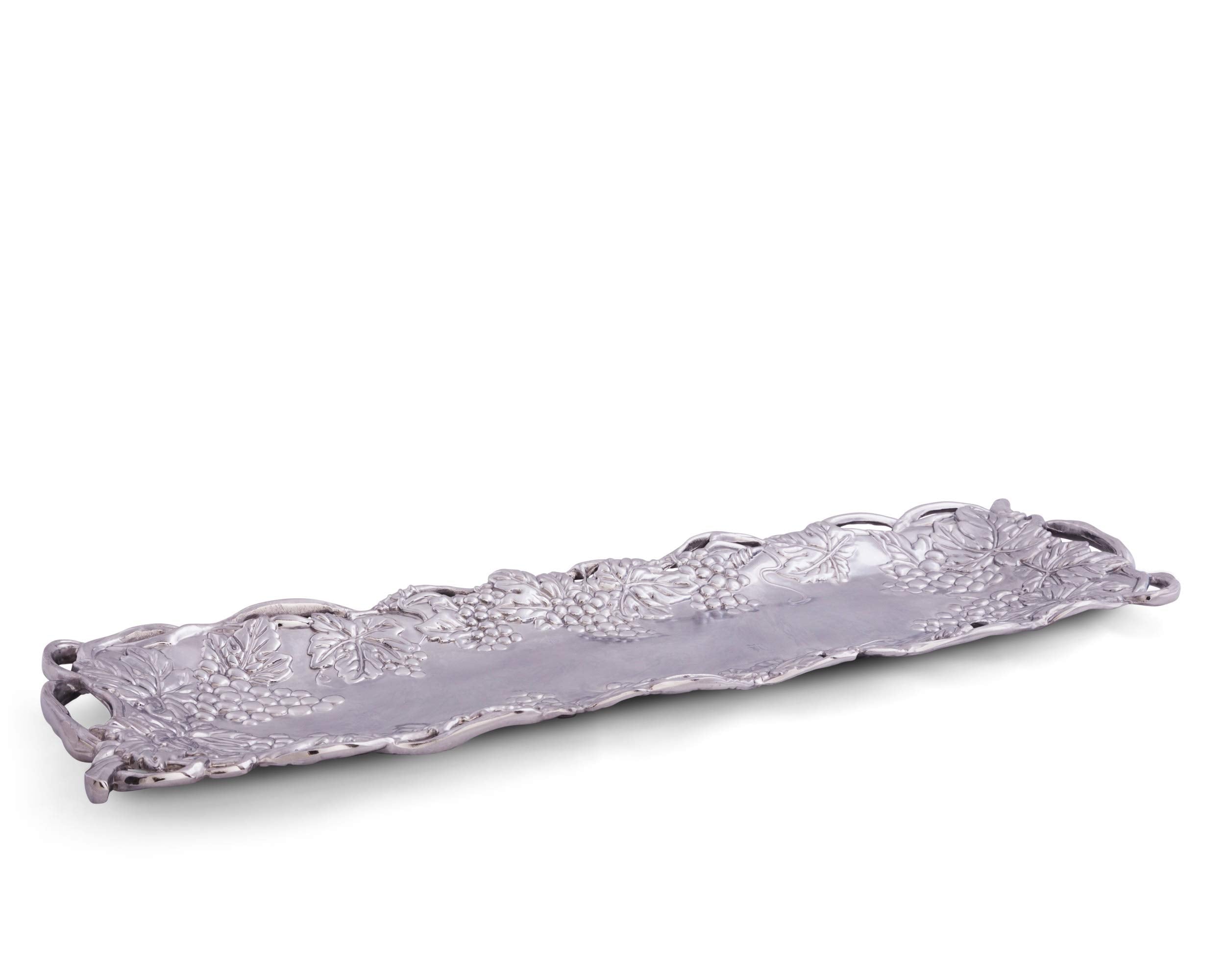 Arthur Court Metal Oblong Serving Tray Grape Pattern Sand Casted In Aluminum With Artisan Quality Hand Polished Designs Tarnish