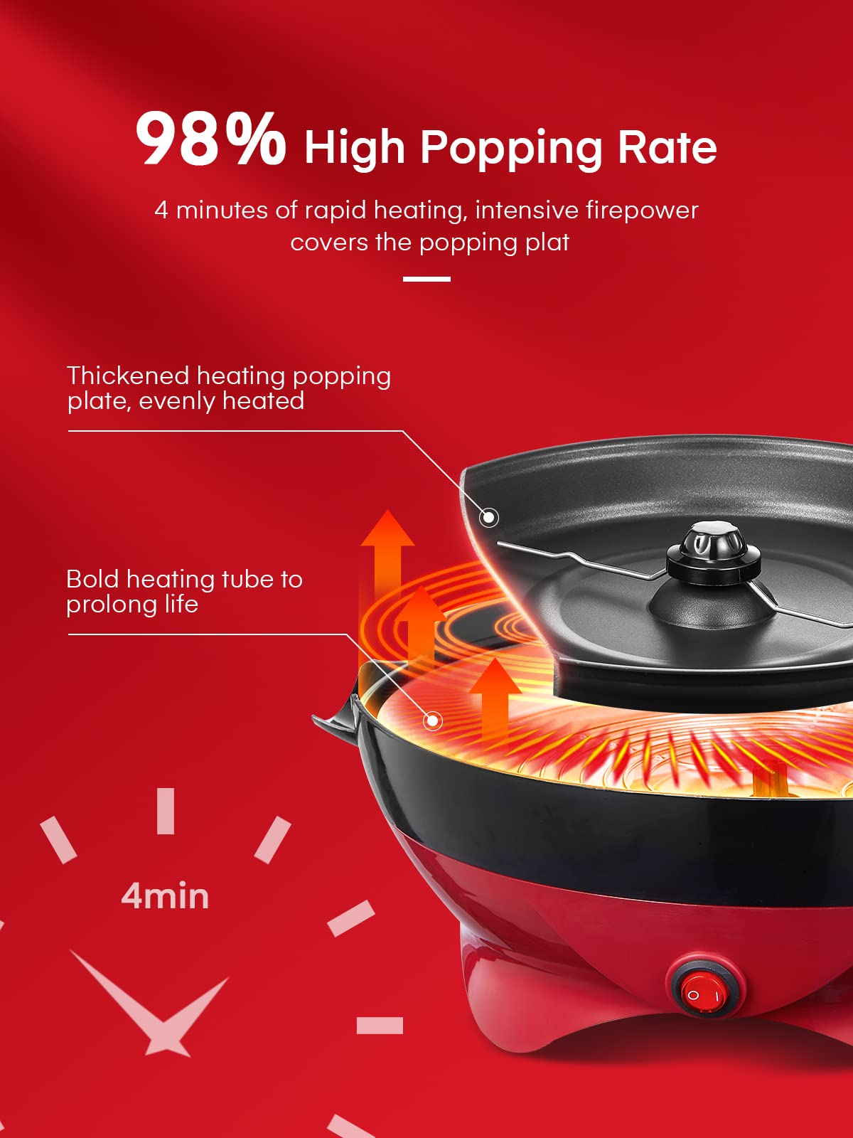 Popcorn Machine, 6 Qt Automatic Stirring Popcorn Maker, Electric Hot Oil Popcorn Popper, Diy Flavor,Detachable & Nonstick Plate,