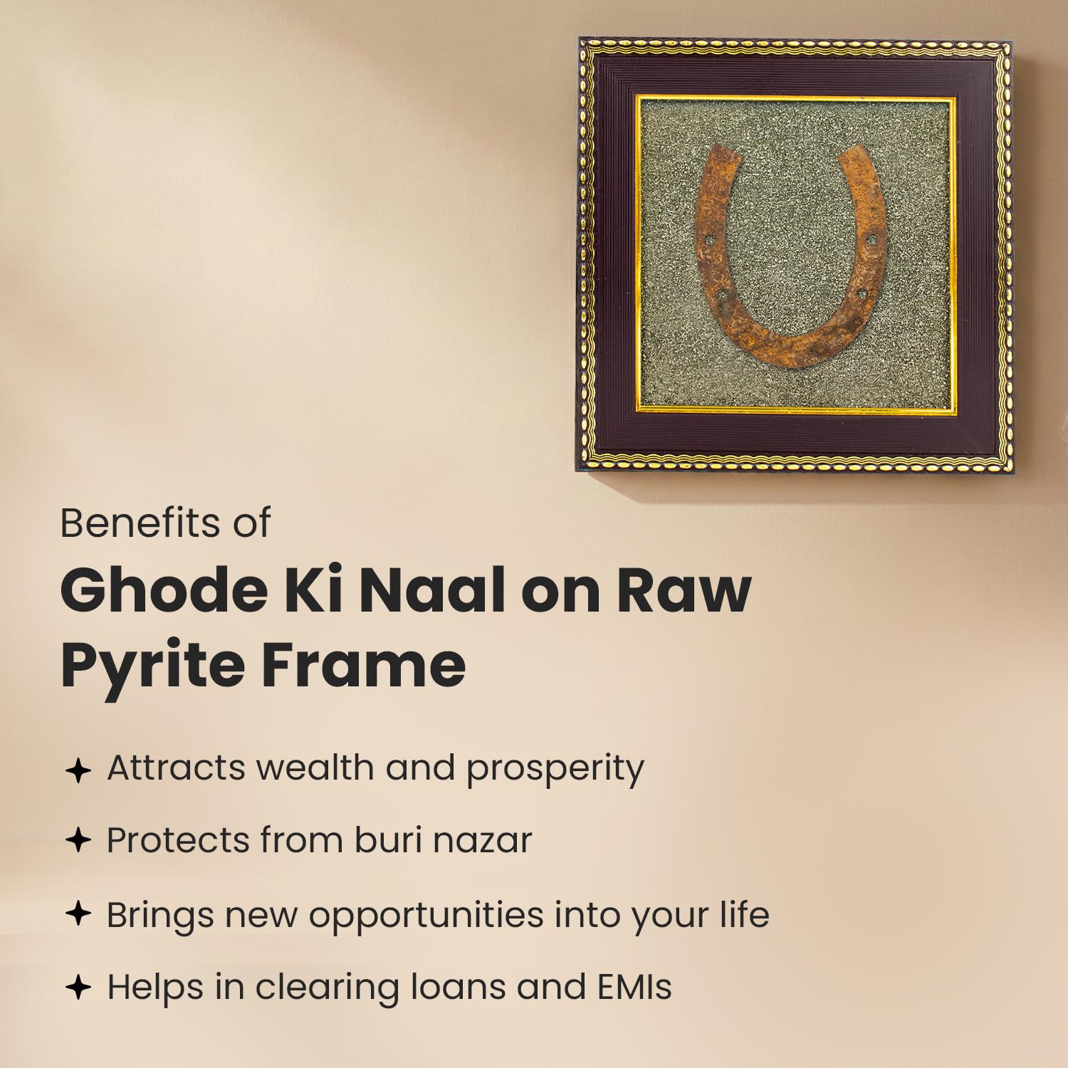 Astrotalk Ghode Ki Naal on Raw Pyrite Frame | Vastu Decorative Item for Home & Office | Attracts Wealth, Luck & Prosperity | Home Decor & Wall Decor Items for Living Room | Gift for Man & Woman