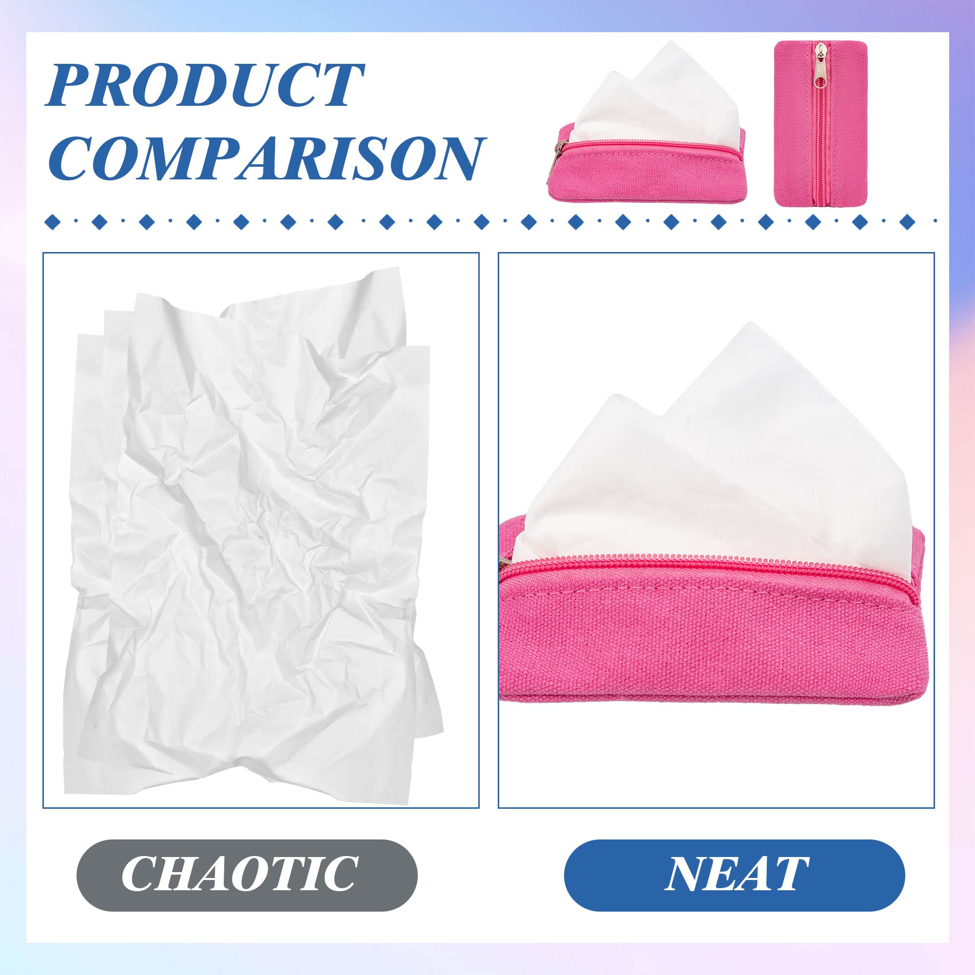 GOCOHHI Pocket Tissue Holder - Reusable Fabric Pouch for Purse, Zipper Enclosed, 5.1x3.1 Inches, Available in Sky Blue, Dark Blue, Rose