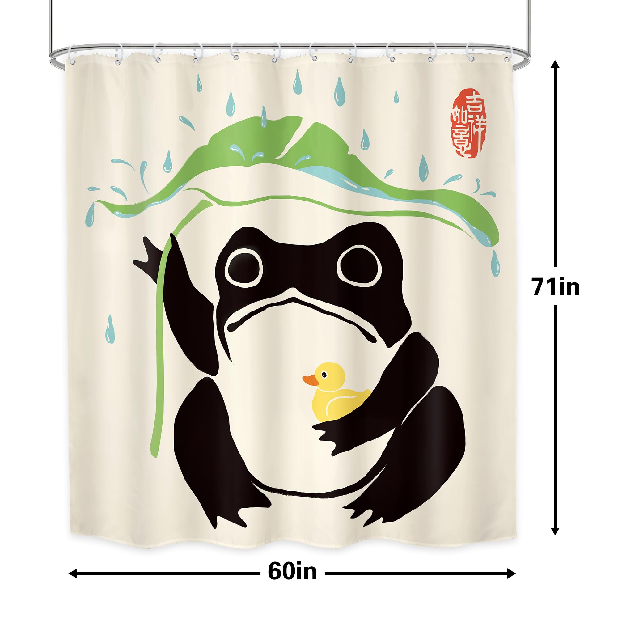 Lghtyro Funny Frog Shower Curtain Bathroom Set 60Wx71H Inches Asian Duck Traditional Art Japanese Cute Animal Taking Lotus Leaf