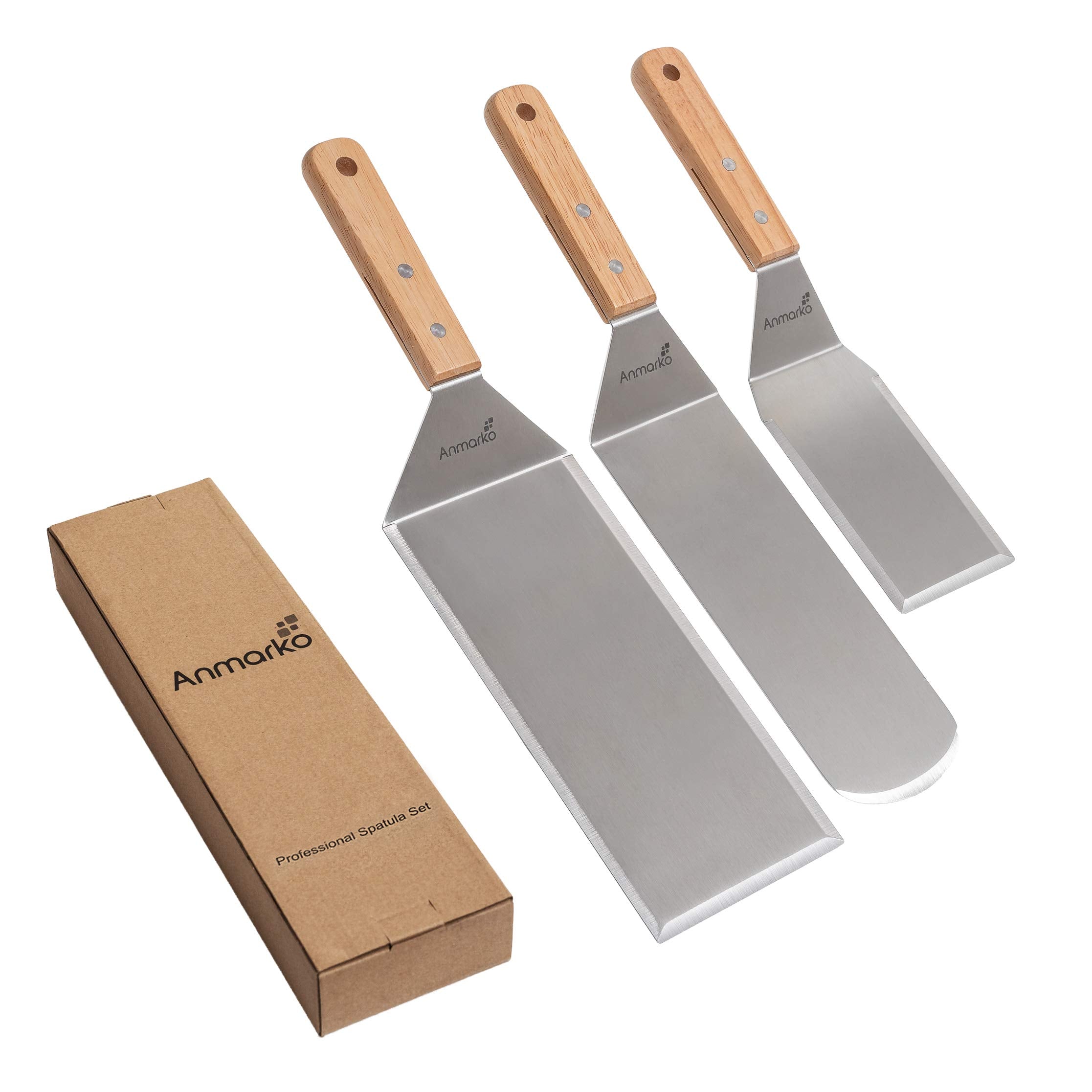 Metal Spatula Barbecue Tool Set - Stainless Steel Pancake Turner and Griddle Flipper Scraper 4x8 inch Oversized Hamburger Turner Great for Griddle BBQ Grill and Flat Top Cooking - Commercial Quality