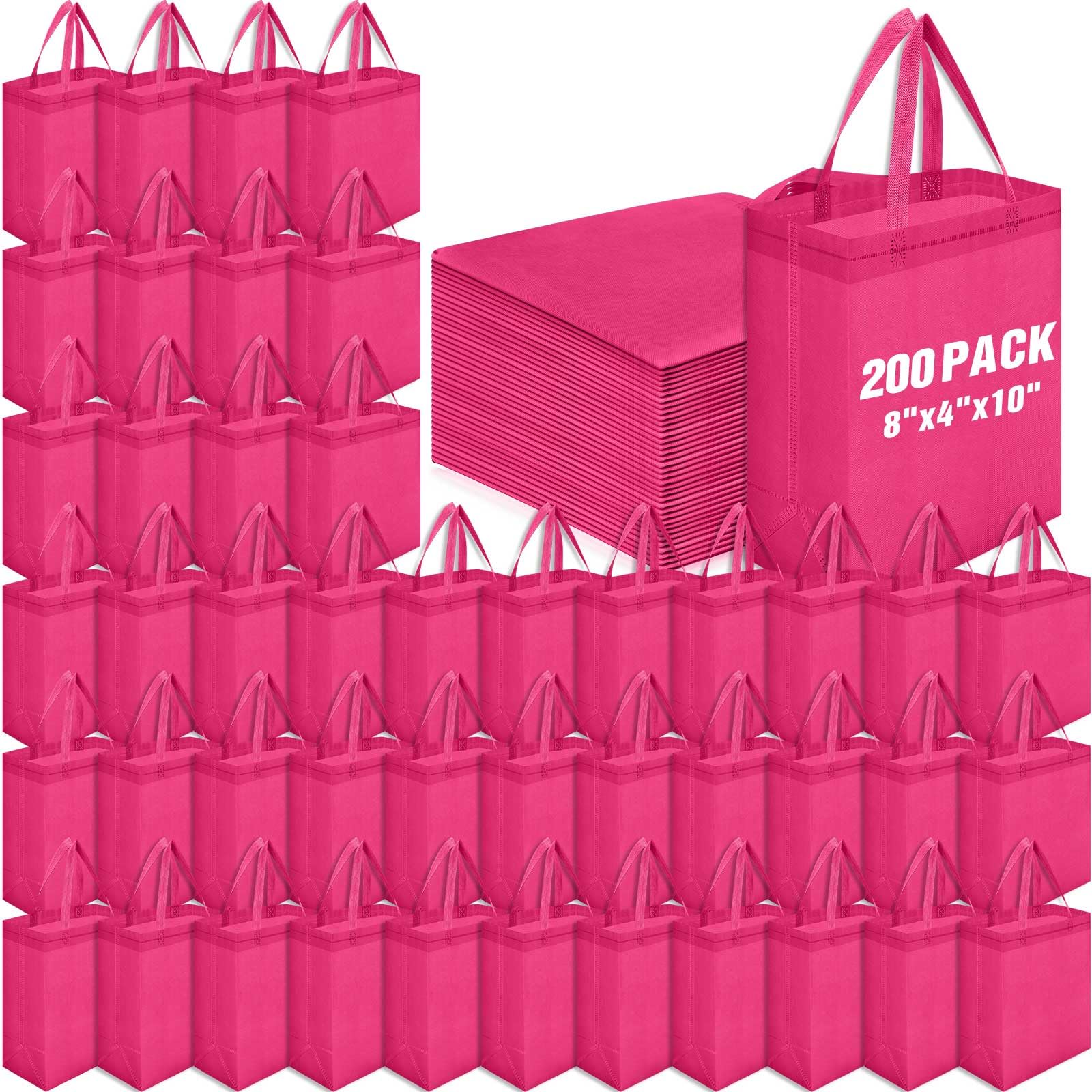 Windyun 50 Pcs Reusable Tote Bag Bulk 8 x 4 x 10 Inch Non Woven Shopping Bag with Handle Christmas Reusable Grocery Gift Tote(Ro