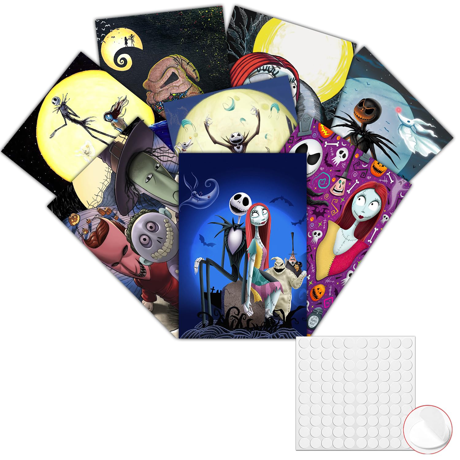 Babymiu Horror Skellington Christmas Skull Wall Poster 8-Pack 11.5 X 16.5 Inch,Cartoon Halloween Merch Party Supplies Unframed V