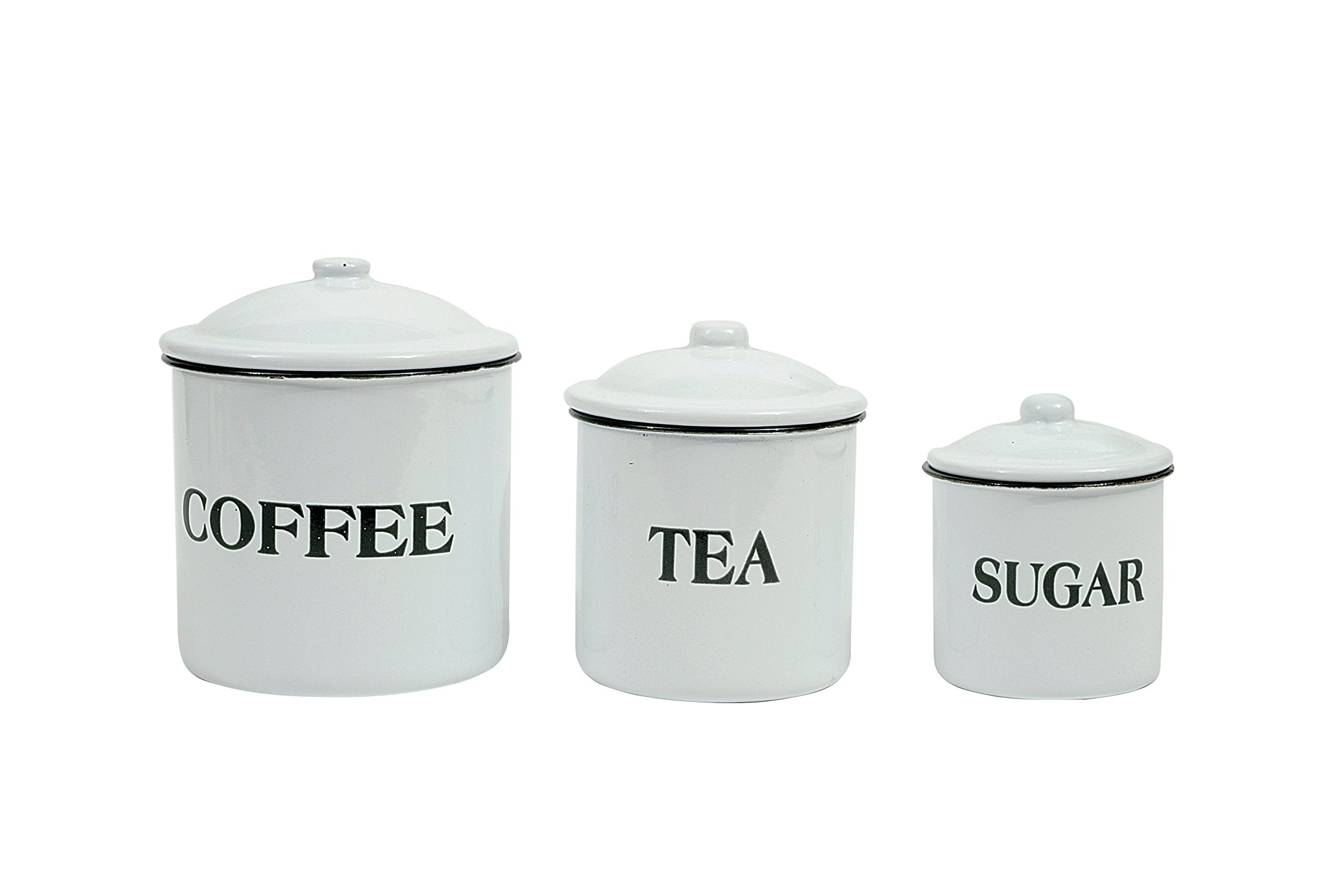 Creative Co-Op Metal Containers With Lids, Coffee, Tea, Sugar (Set Of 3 Sizes/Designs)