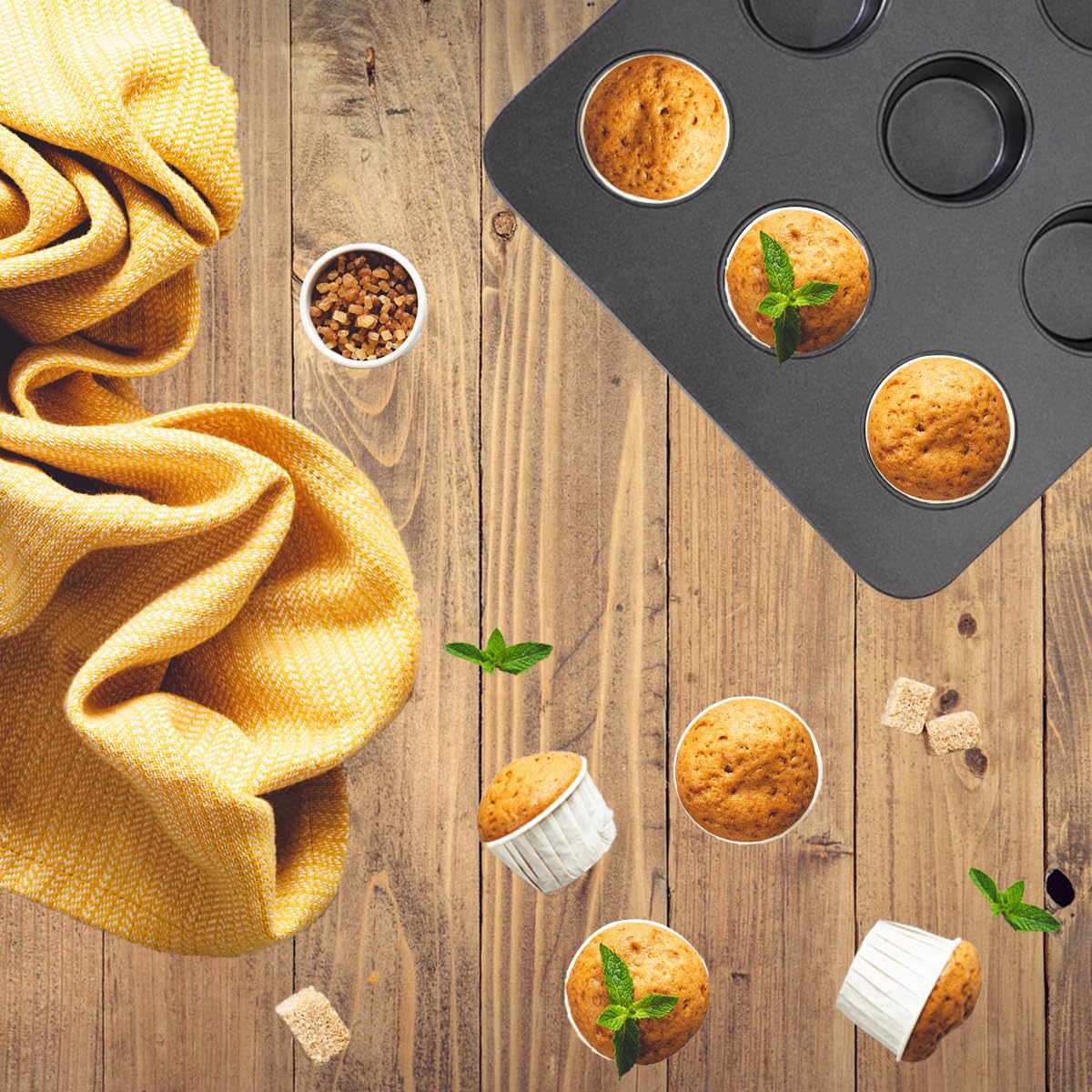 Elesinsoz 12 Cup Mini Small Muffin Cupcake Pan For Toaster Oven Air Fryer Nonstick Tiny Cake Quiche Cheesecake Tart Baking Tin T