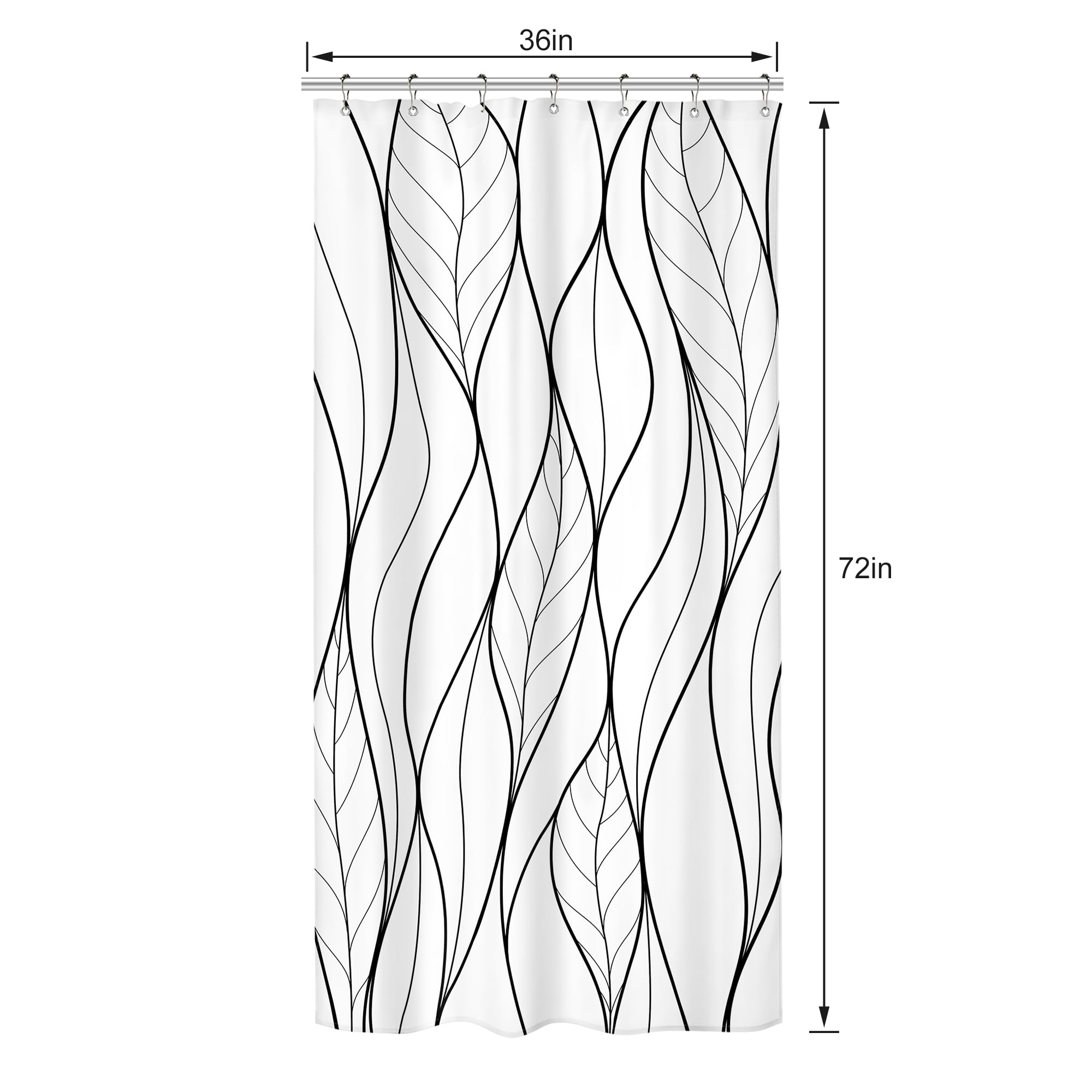 Riyidecor Small Stall Rv Black White Leaves Shower Curtain Half Single Boho Abstract Striped Leaf Geometric Modern Simple Cool 3