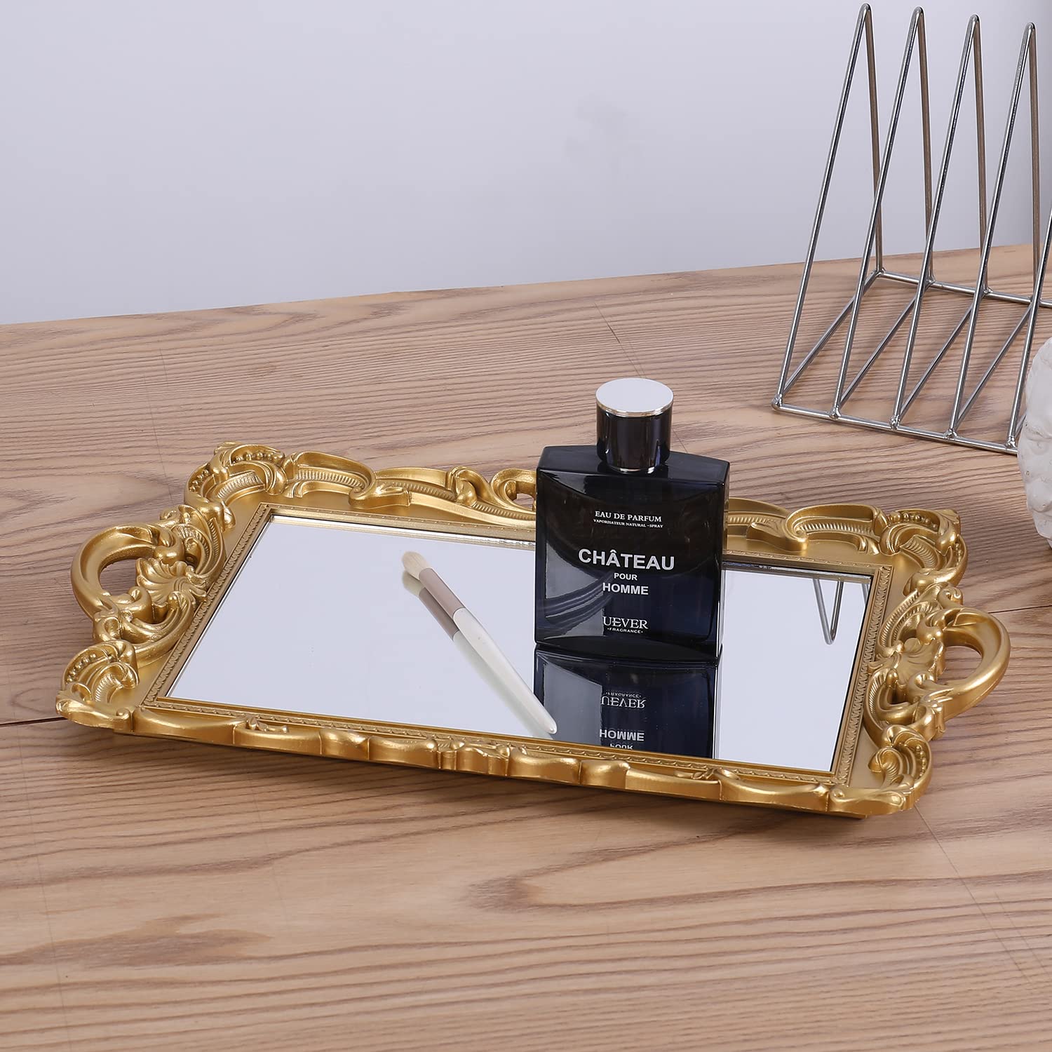 Sooyee Decorative Tray,Bathroom Tray Vanity Tray Decor, 15.3X9.8 Gold Tray Mirror Tray For Dessert Table,Coffee Table,Vanity,Hom