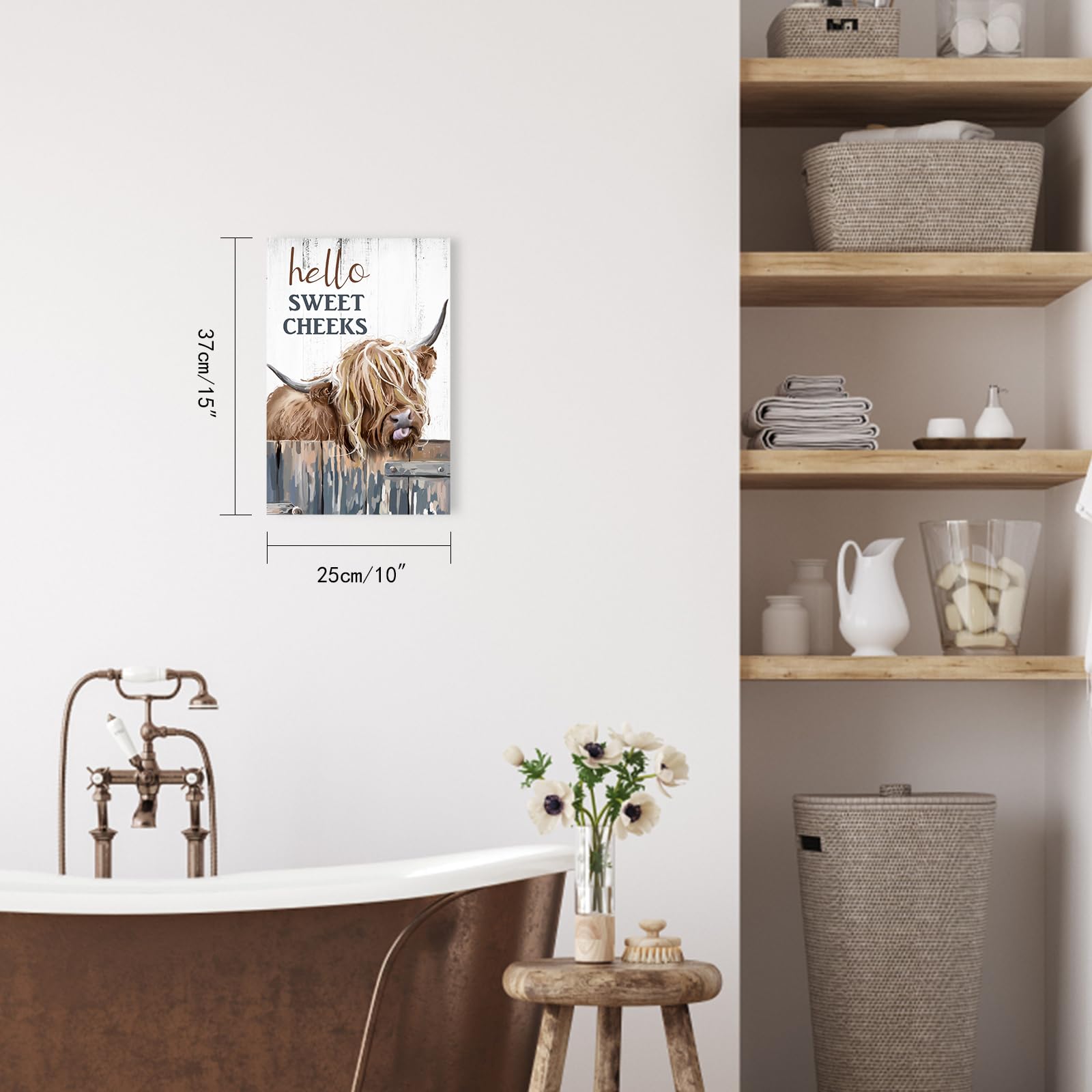 Highland Cow Pictures Wall Decor:Hello Sweet Cheeks Bathroom Decor Cow Paintings Canvas Prints Poster Rustic Farmhouse Highland