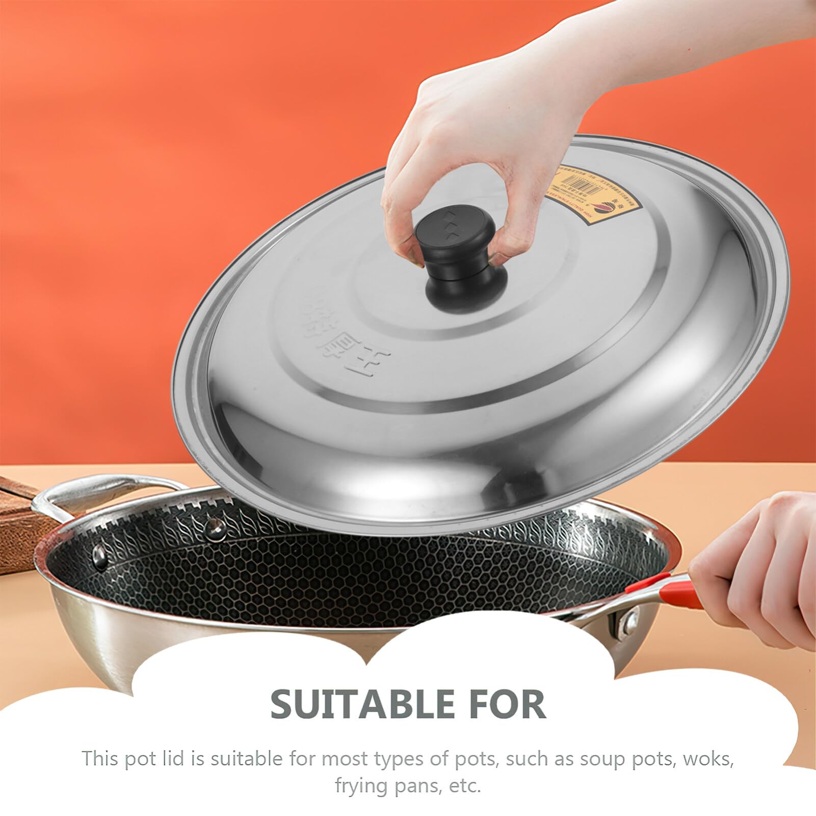 Doitool Stainless Steel Universal Lid For Pots, Pans And Skillets, 13 Inch Replacement Frying Pan Cover Cookware Lids With Knob