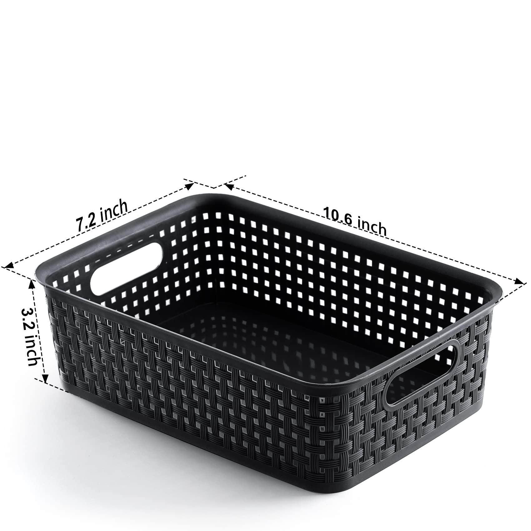 [ 12 Pack ] Plastic Storage Baskets - Small Pantry Organization and Storage Bins - Household Organizers for Laundry Room  Bathrooms  Kitchens  Cabinets  Countertop  Under Sink or On Shelves - Black