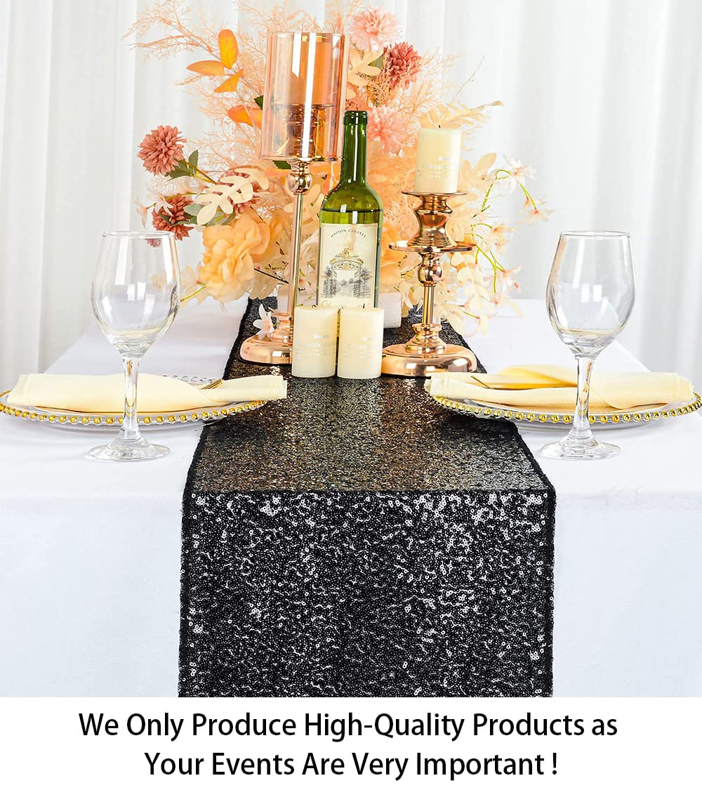 Shinybeauty Black Table Runners Pack Of 10 Home Decor Sequin Table Runner 12X108-Inches Wedding Graduation Party Supplies Baby S